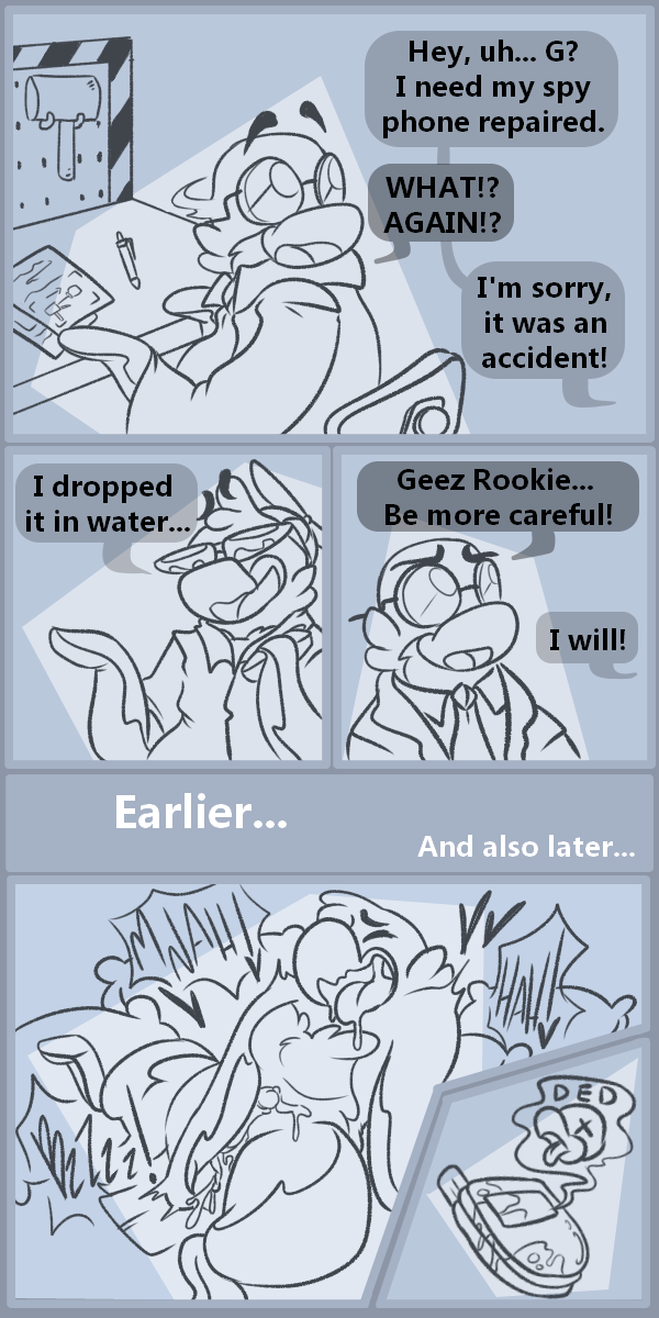 anal anal_masturbation anthro avian bird bodily_fluids cellphone clothing club_penguin comic cum cum_while_penetrated duo ejaculation electronics english_text eyewear gary_the_gadget_guy genital_fluids genitals glasses hat headgear headwear hi_res ibgross lies looking_pleasured male masturbation monochrome object_in_ass object_insertion penetration penguin penis phone propeller_hat rookie_(club_penguin) solo text