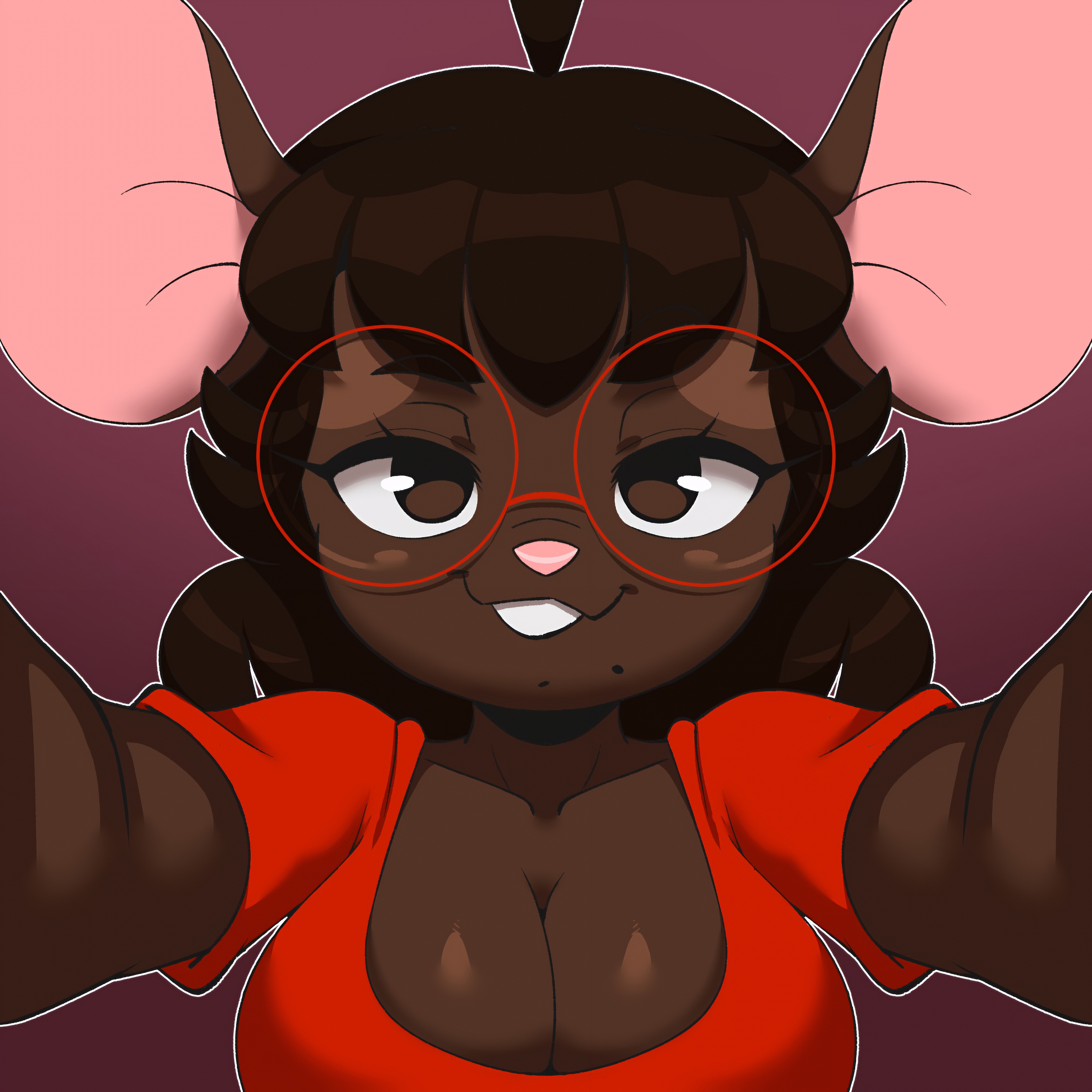 1:1, 1girls, 2023, 2023s, absurd res, absurdres, ahoge, ambiguous pov, anthro, anthro female, anthrofied, bedroom eyes, big breasts, breasts, brown body, brown eyes, brown fur, brown hair, buckteeth, cleavage, clothed, clothing, comic, cute, cute face, dark body, dark skin, dark-skinned female, digital art, digital drawing, digital drawing (artwork), digital media, digital media (artwork), digital painting, digital painting (artwork), eyewear, female, female anthro, female focus, female only, first person view, fur, furry, furry female, glasses, gwen martin, hi res, huge breasts, icon, joaoppereiraus, long hair, looking at viewer, mammal, markings, mole (marking), mouse, mouse ears, mouse girl, mouse humanoid, murid, murine, narrowed eyes, oc, original, original character, pink inner ear, pink nose, red clothing, red eyewear, red glasses, red shirt, rodent, round ears, shirt, simple background, smile, smiling at viewer, solo, solo female, solo focus, teeth, topwear