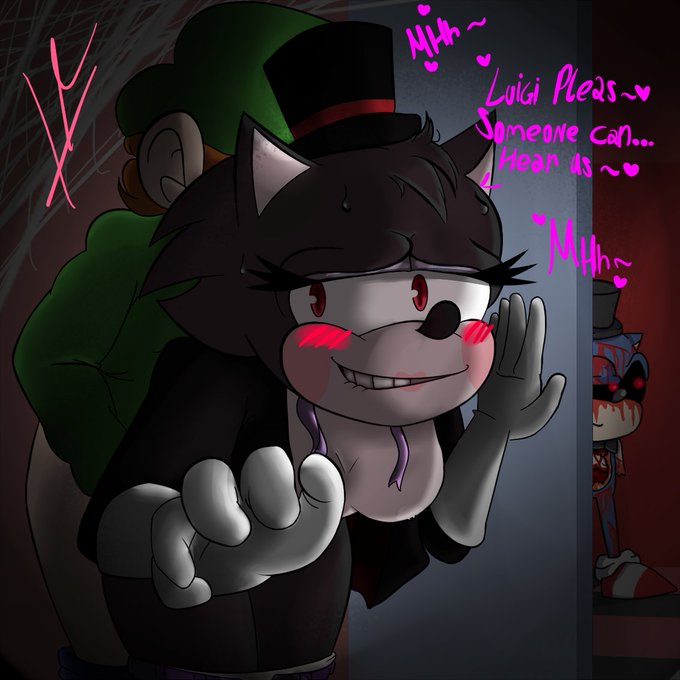1boy1girl anthro artist_request black_fur black_nose dialogue femake female five_nights_at_sonic's gloves hedgehog hidden_sex humanoid humanoid_on_anthro lefty_sonic luigi male male/female mario_(series) mobian_(species) nintendo red_eyes sex sonic_(series) straight straight_sex tagme tophat