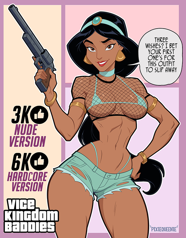1001 nights, 1girls, aladdin, aladdin (1992 disney film), arabian, arabian female, ass, big ass, big breasts, big thighs, breasts, bust, busty, chest, curvaceous, curvy, curvy figure, dark skin, dark-skinned female, digital media (artwork), disney, disney princess, female, firearm, gun, handgun, hips, hourglass figure, huge ass, huge breasts, huge thighs, human, large ass, large breasts, large thighs, legs, mature, mature female, olive skin, pixiqueenie, princess, princess jasmine, revolver, slim waist, thick, thick hips, thick legs, thick thighs, thighs, voluptuous, waist, weapon, wide hips, wide thighs