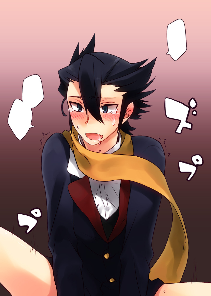 anal artist_request black_hair blue_eyes blush grimsley highres male_only open_mouth pokemon pokemon_(game) pokemon_bw tears yaoi