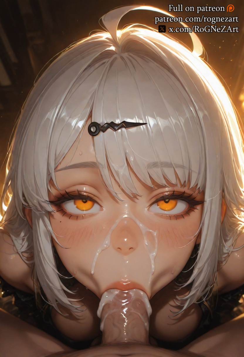 1boy, 1girls, absurdres, ahoge, ai generated, arm at side, ass visible through thighs, bottomless, breasts, collarbone, colored pubic hair, commentary request, cowboy shot, disembodied hand, female, female pubic hair, frilled sleeves, groin, groping, hair between eyes, hair ornament, hairclip, hand up, highres, jacket, korean commentary, korean text, large breasts, long hair, long sleeves, looking at viewer, lying, male, naked jacket, navel, nipples, on back, open clothes, open jacket, open mouth, pubic hair, puff of air, pussy, rognezart, s breast, shadow, simple background, solo focus, speech bubble, stomach, straight, sweatdrop, translation request, uncensored, wavy hair, white background, white hair, white pubic hair, yellow eyes, yellow jacket, yixuan (zenless zone zero), yunkui summit, zenless zone zero