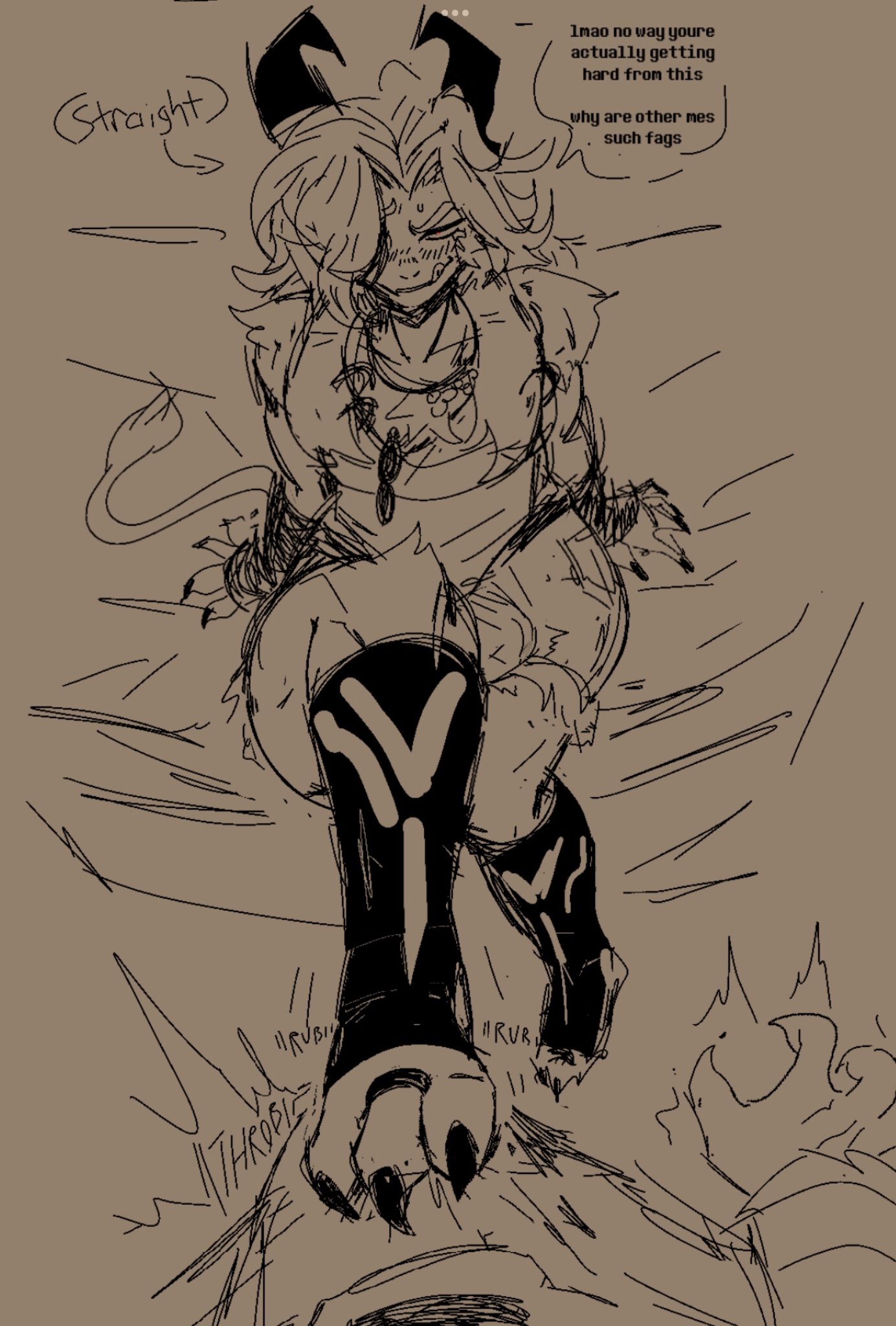 2025, absolute asriel, absolute deltarune, anthro, anthro on anthro, asriel dreemurr, bedroom eyes, clothed, cock hungry, deltarune, dialogue, footjob, footjob over clothes, gay, gay denial, goat, goat boy, goat humanoid, horns, horny, horny male, hungry eyes, imminent sex, katztonight, licking lips, male, male only, nail polish, offscreen character, pov eye contact, selfcest, sketch, smile, sweat, tail, teasing, toenail polish, tongue out, yaoi