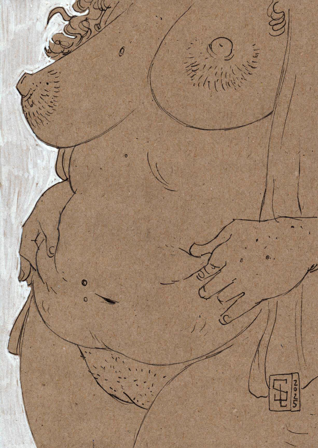 1girls, belly, belly button, breasts, chubby, curly hair, curvy, elin (slartzee), female, female only, nipples, nude, pinching, pubic hair, pussy, slartzee, solo, solo female, tagme, thick thighs, thighs, uncolored, watermark