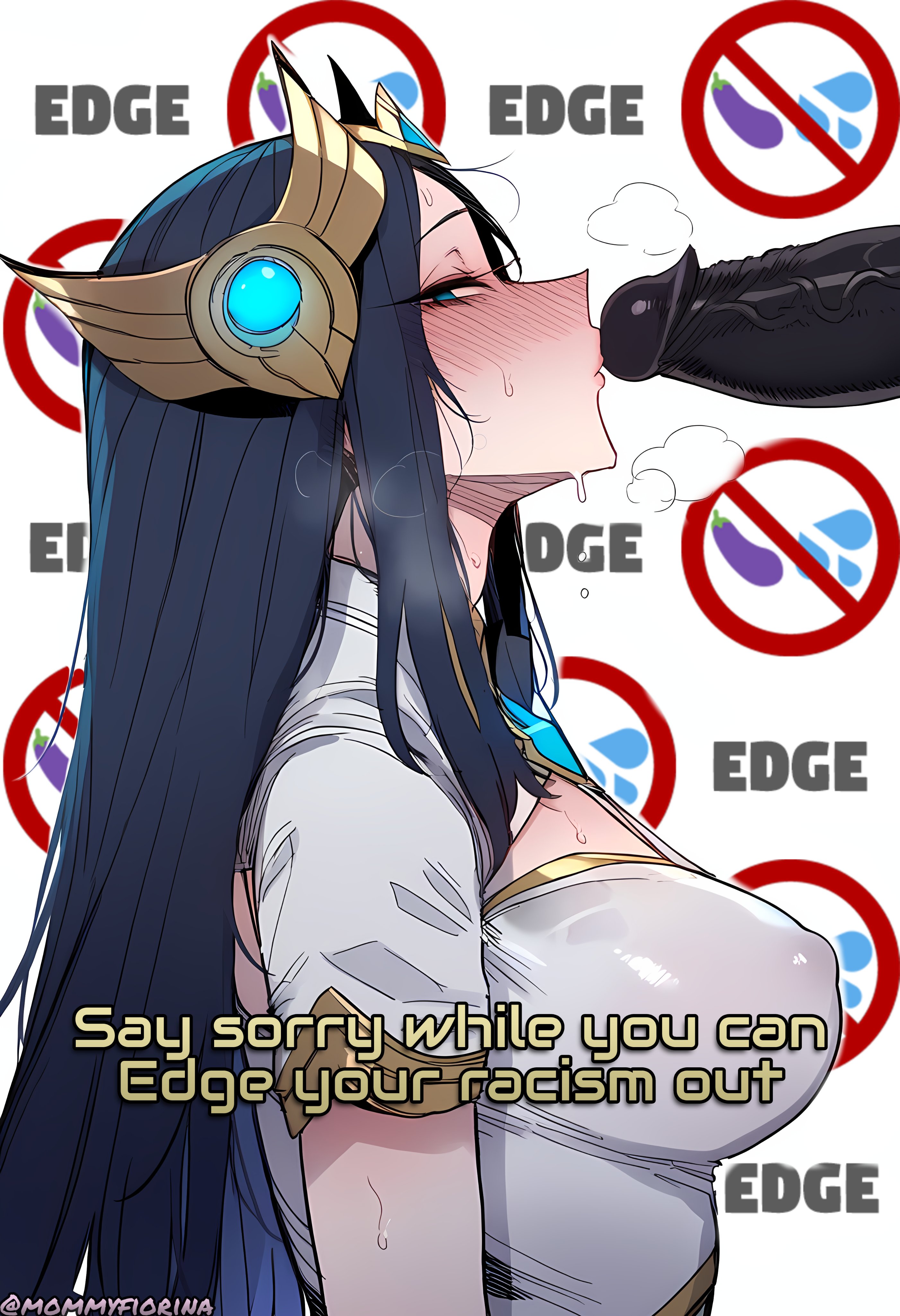 1boy, 1girls, ai generated, black hair, blue eyes, blush, dark penis, dark skin, dark-skinned male, female, fiorina, irelia xan, kissing, kissing penis, league of legends, light skin, light-skinned female, looking at viewer, male, penis