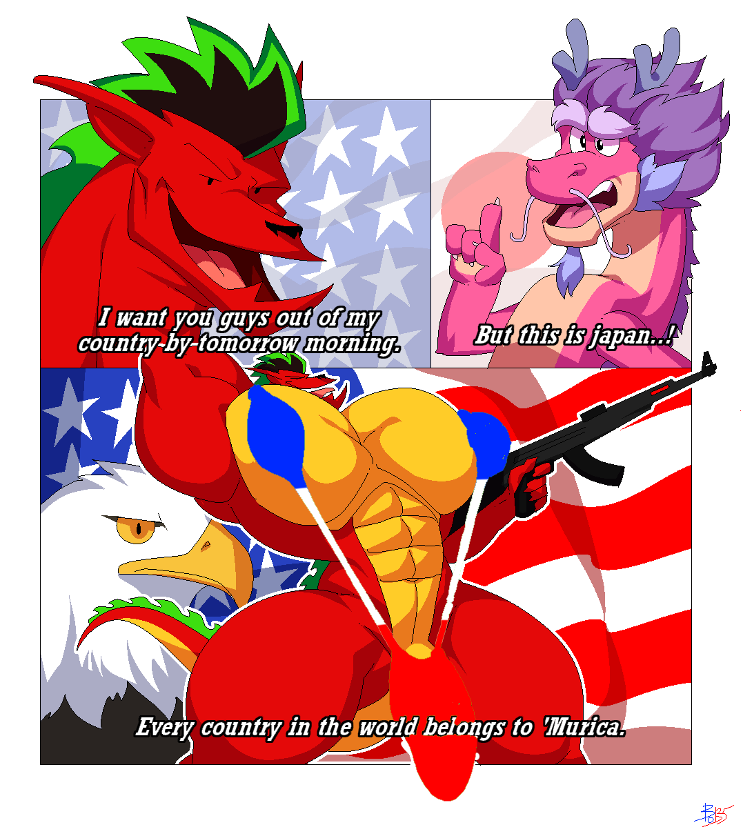 2025 2boys 2d 2d_(artwork) abs accipitrid accipitriform american_dragon:_jake_long anthro anthro_only asian asian_male avian bald_eagle bara barely_clothed big_muscles big_pecs big_penis bird blue_goatee blue_hair blue_horns blue_mankini blue_whiskers bobthetanuki bodybuilder buff butt_from_the_front claws comic country_mankini crossover curvy daddy dialogue digital_drawing_(artwork) digital_media_(artwork) dot_eyes dragon dragon_humanoid eagle eastern_dragon eight_pack english_text extrasizedbob facial_hair firearm flag french_flag furry gay goatee green_highlights grin grinning gun hair half-closed_eyes holding_gun holding_object horns humanoid hyper hyper_muscles hyper_pecs jake_long japan_flag long_(wish_dragon) low-angle_view male male_breasts male_focus male_only mankini meme moobs multicolored_body multicolored_fur multicolored_hair multicolored_scales muscular muscular_male mythological_creature mythological_scalie navel netflix nipple_outline nipples no_humans non-human pecs penis penis_exposed_on_mankini penis_outline penis_peek pink_body pink_fur pink_scales pose posing purple_hair red_body red_mankini red_scales rifle scales scalie scalie_humanoid smile smiling tail thick_thighs thighs thong tongue twitter_link two_tone_body two_tone_fur two_tone_hair underwear whiskers white_mankini wide_hips wish_dragon yellow_countershading