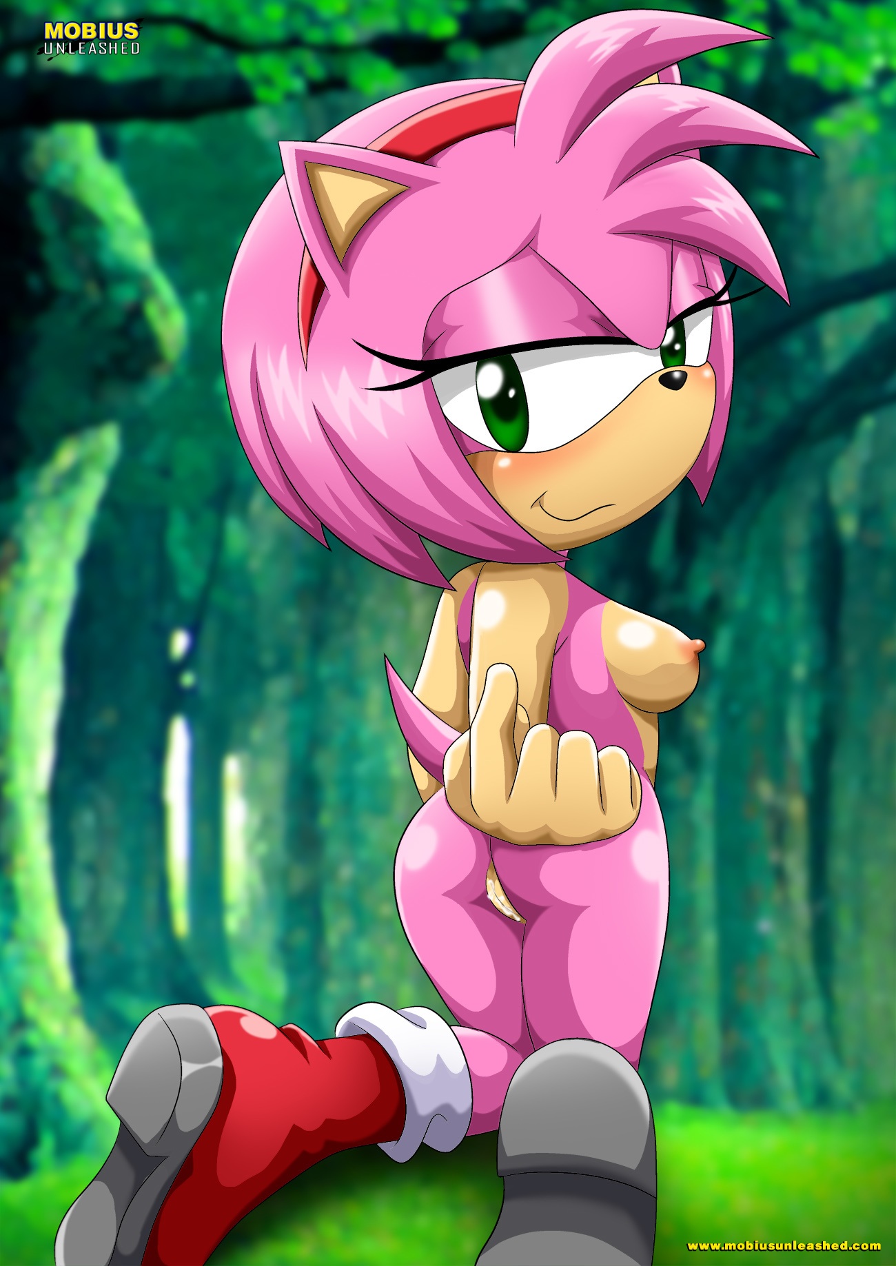1girls, amy rose, animal ears, asking for it, ass, bbmbbf, boots, boots only, breasts, come hither, female, furry, green eyes, horny, inviting, looking at viewer, looking back, mobius unleashed, naked footwear, nipples, nude, palcomix, pink hair, pussy, short hair, smile, sonic (series), sonic the hedgehog (series), tail, wet pussy