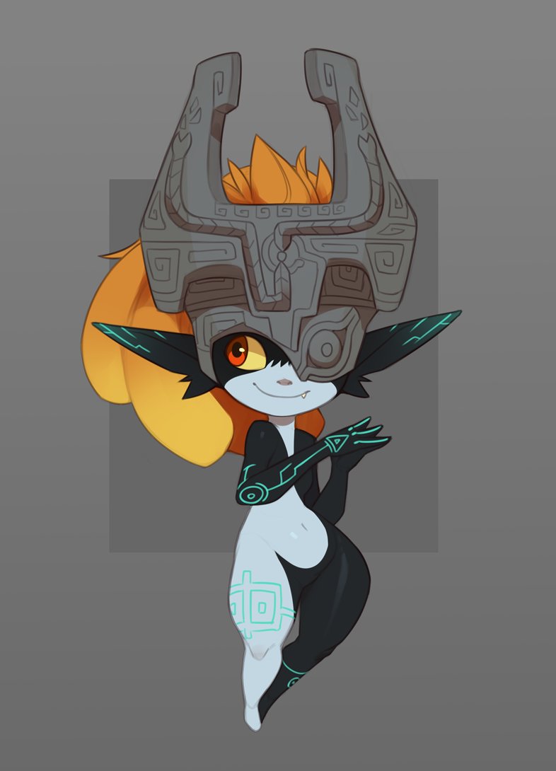 1girls, female, female only, helmet, huffslove, imp, imp midna, looking away, midna, nintendo, oerba yun fang, orange hair, pointy ears, red eyes, shortstack, smiling, solo, solo female, the legend of zelda, twilight princess, yellow sclera