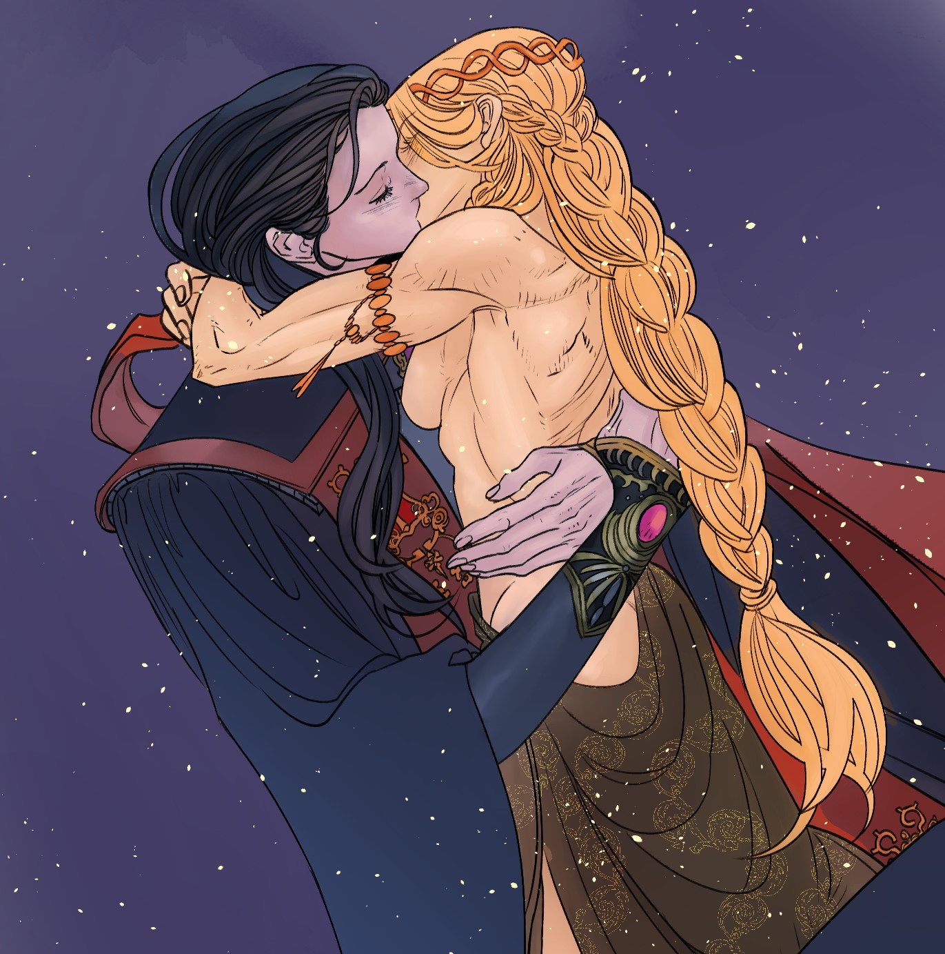2girls, ass, ass cleavage, ass crack, blonde hair, breasts, butt crack, elden ring, female, female only, fromsoftware, kissing, marceline2174, nude, nude female, nude female clothed female, queen marika the eternal, rennala queen of the full moon, sideboob, yuri