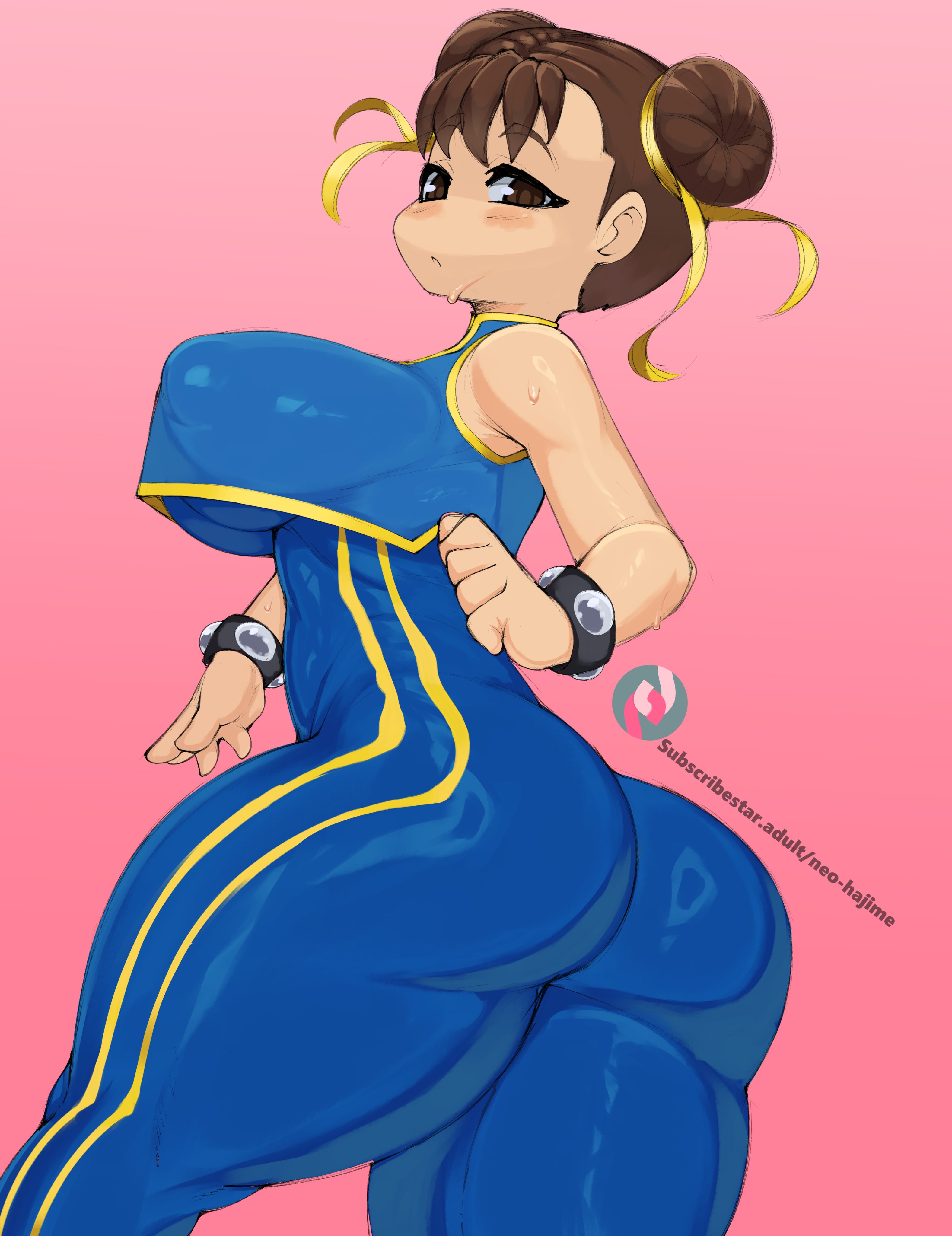 1girls, ass, big ass, big breasts, big butt, breasts, brown hair, capcom, chun-li, chun-li (street fighter alpha), double bun, female, female focus, female only, neo hajime, nipple bulge, skin tight, skindentation, solo, street fighter, street fighter alpha, thick thighs, thighs, tight clothing, voluptuous
