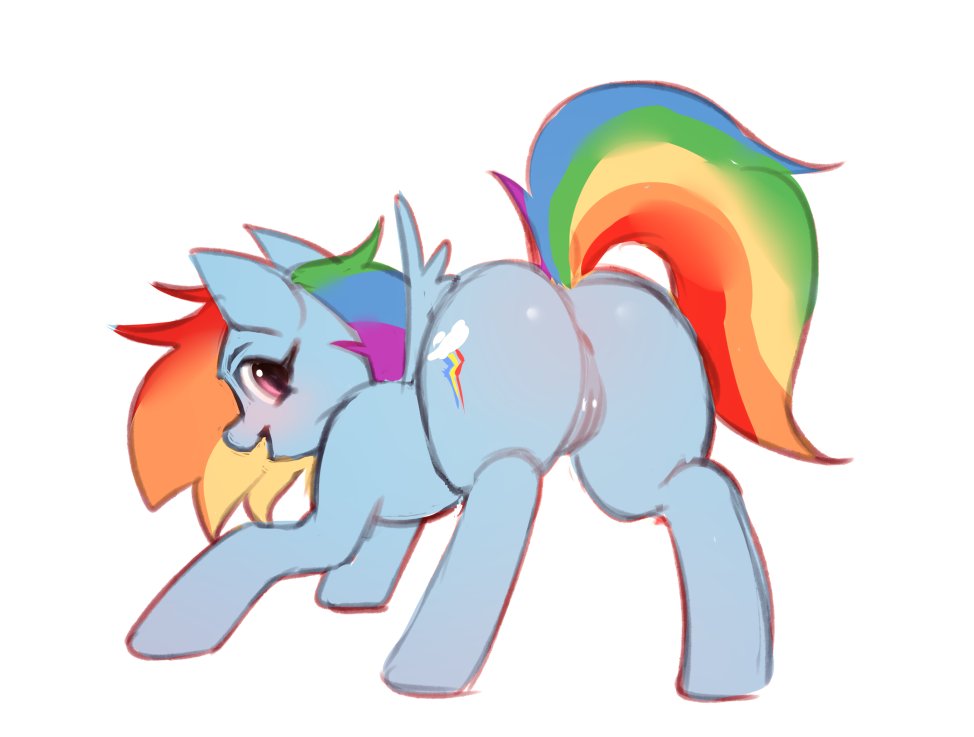 anus ass blue_body blush body_blush butt_blush cutie_mark equid equine female feral friendship_is_magic genitals hair hasbro hyattlen looking_back mammal multicolored_hair multicolored_tail my_little_pony pegasus pink_eyes pussy rainbow_dash_(mlp) rainbow_hair rainbow_tail raised_tail solo white_background wings