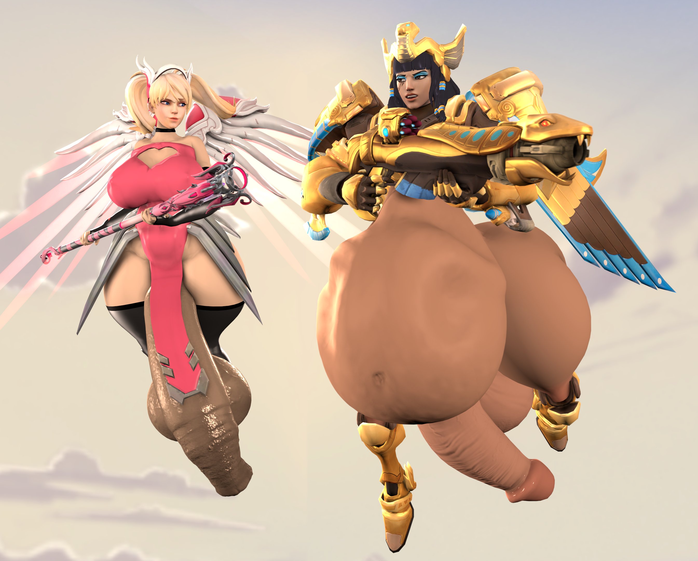 2futas, 3d, balls, belly, belly bulge, big balls, big belly, big breasts, black hair, blonde hair, breasts, casual exposure, casual nudity, dark skin, dark-skinned futa, foreskin, futa only, futa pred, futa with futa, futanari, gigantic balls, gigantic penis, gigantic testicles, huge balls, huge belly, huge breasts, huge cock, huge testicles, ineffective clothing, intersex, large belly, mercy, mostly nude, nipple bulge, oral vore, overwatch, penis, pharah, same size vore, shannonthefempyro, testicles, thick thighs, thighhighs, uncircumcised, vore