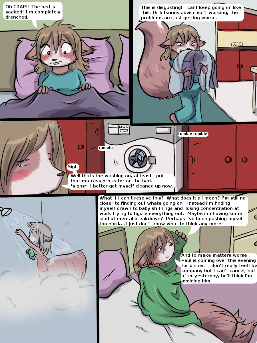 2012 3:4 anthro babystar biped blush clothing comic detailed_background dialogue english_text female fur gem_(babystar) hair hi_res mammal rodent sciurid shirt sitting solo standing text topwear wet wet_clothing