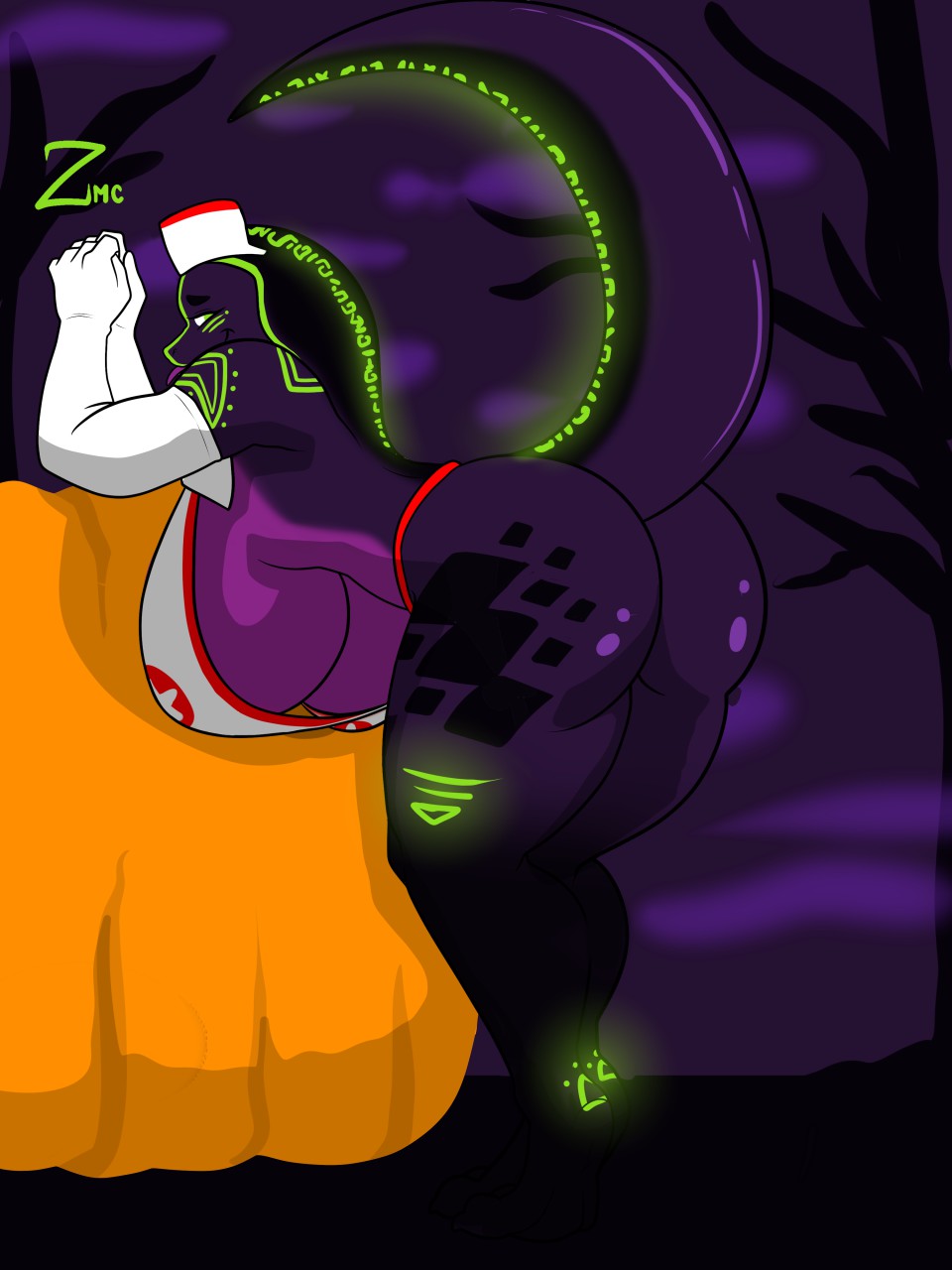 anthro big_ass big_breasts black_scales bottomless breasts cobra female green_eyes green_scales nurse purple_scales qhala ratherdevious scalie snake tagme