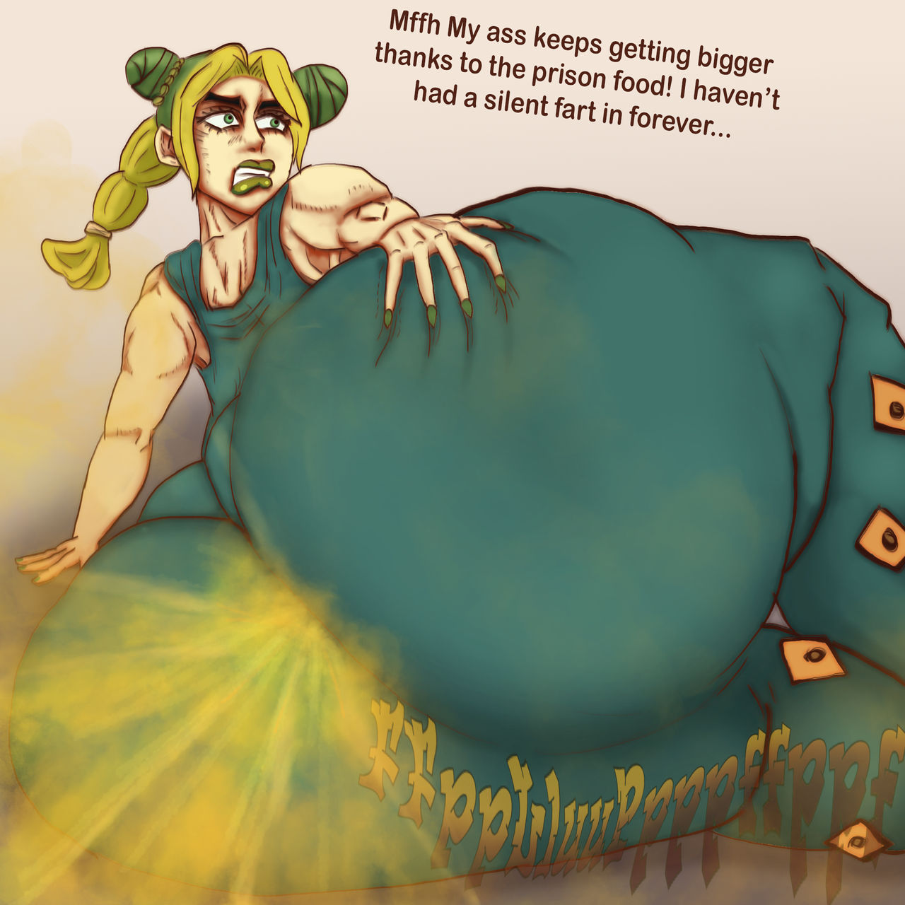 1girls, ass, big ass, bubble ass, bubble butt, fart, fart cloud, fart fetish, farting, fat ass, female, huge ass, inexorablecompulsio, jojo's bizarre adventure, jolyne kujo, stone ocean
