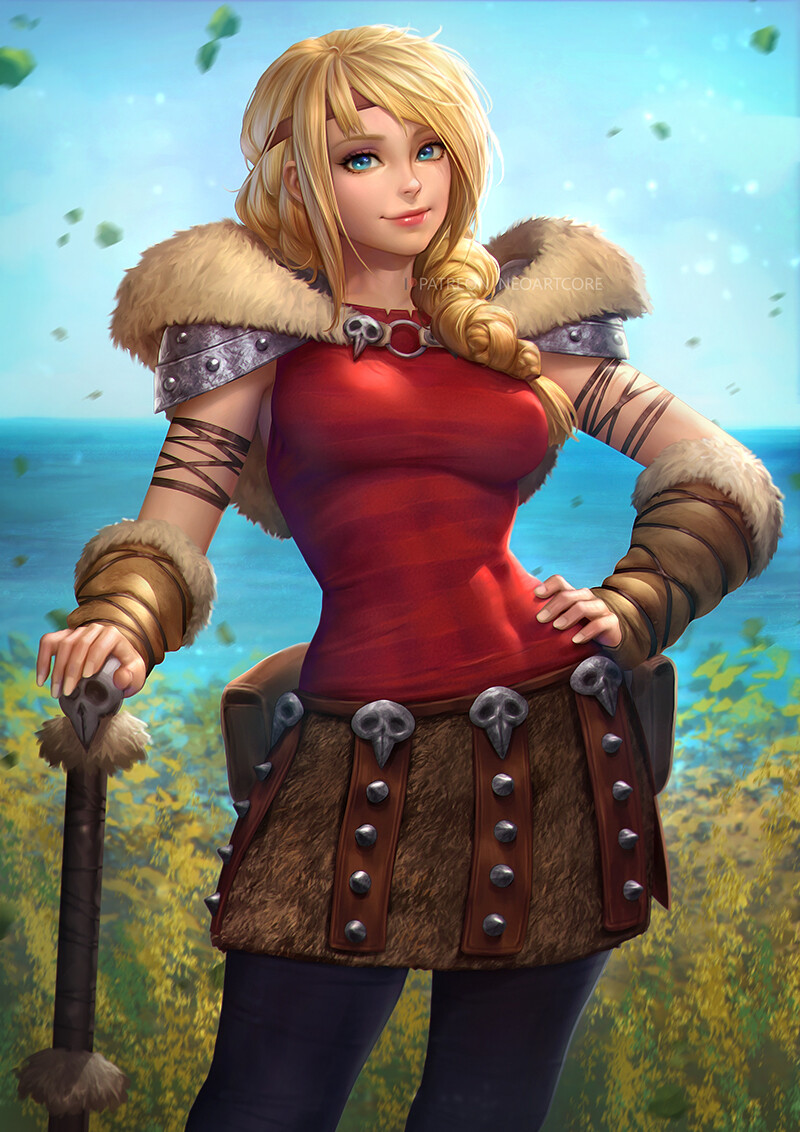 1girls alternate_version_available armor arms astrid_hofferson blonde_hair blue_eyes braid braided_hair braids breasts curvaceous curvy curvy_body curvy_female curvy_figure dreamworks duplicate female female_only fully_clothed fur_armor hair hairband heroine hourglass_figure how_to_train_your_dragon light-skinned_female light_skin neoartcore outdoors outline outside plants red_clothing red_shirt shoulder_pads skirt skull skulls sky solo solo_female solo_focus sparks tight_clothing tight_fit viking voluptuous voluptuous_female