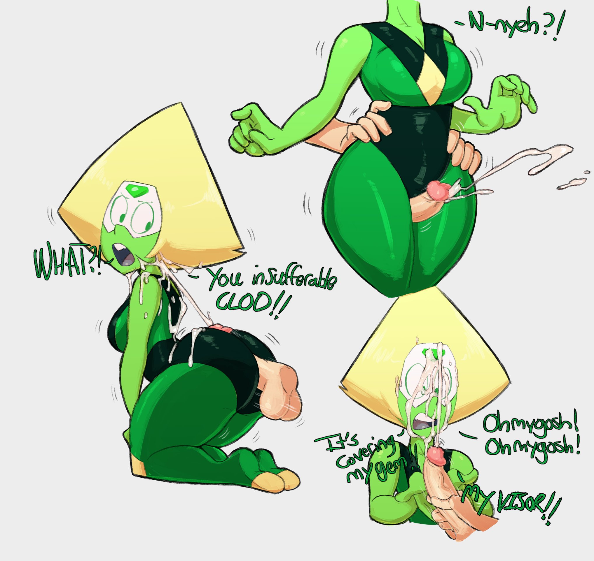 1girls, ass, assjob, buttjob, cartoon network, covered assjob, covered buttjob, dialogue, disembodied penis, female, guillion (toshkarts), male, penis, peridot (steven universe), steven universe, thick thighs, thigh sex, wide hips