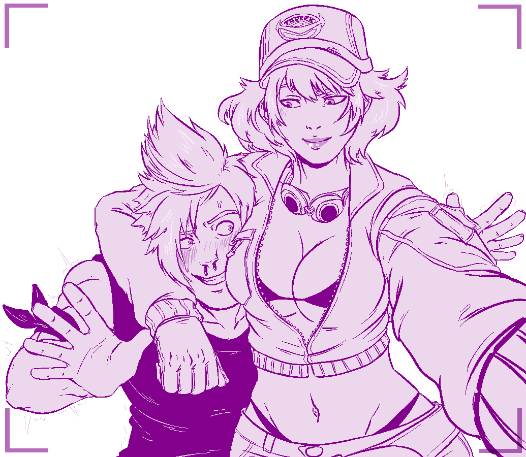 1girls artist_request belly_button breasts breasts_in_face breasts_on_face cindy_aurum cleavage face_to_breasts female final_fantasy final_fantasy_xv head_grab hugging_head inner_sideboob looking_at_breasts monochrome nosebleed prompto_argentum taking_picture waist