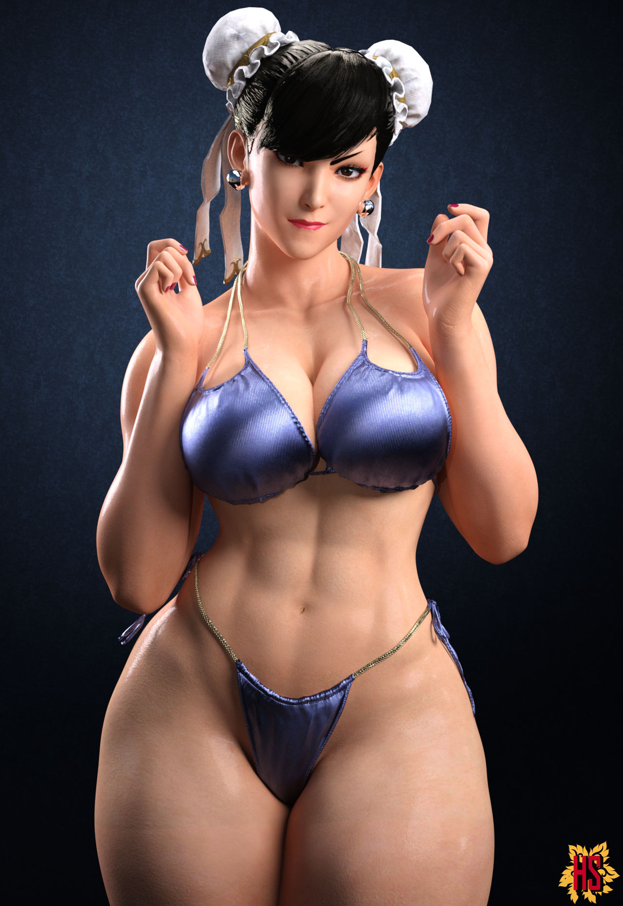 1girls, 3d, abs, big breasts, bikini, breasts, capcom, chun-li, female, female only, hagiwara studio, muscular, muscular female, solo, solo female, street fighter, street fighter v, tagme, thick thighs