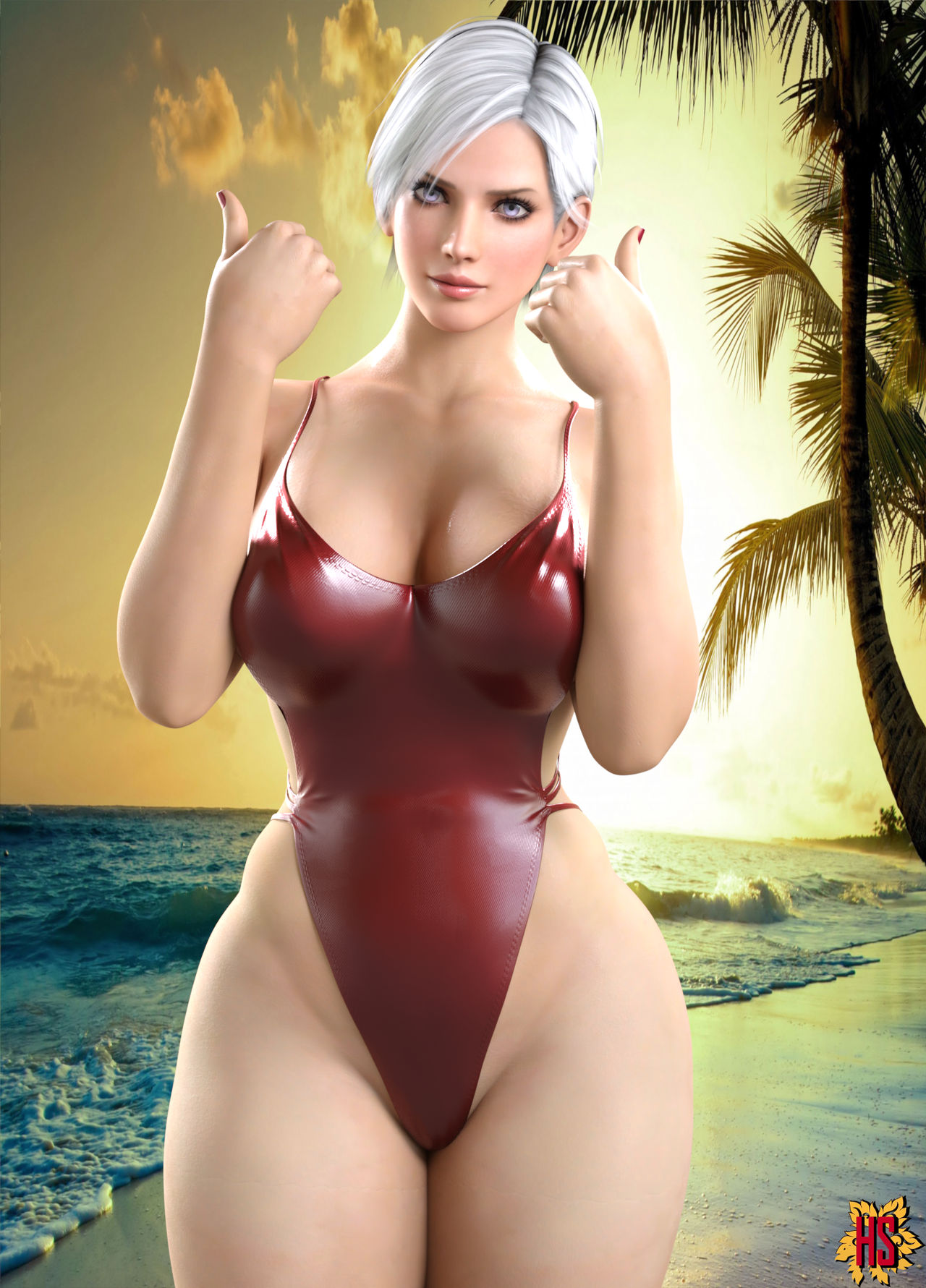 1girls, 3d, beach, christie (doa), dead or alive, female, female only, hagiwara studio, swimsuit, tagme, white hair