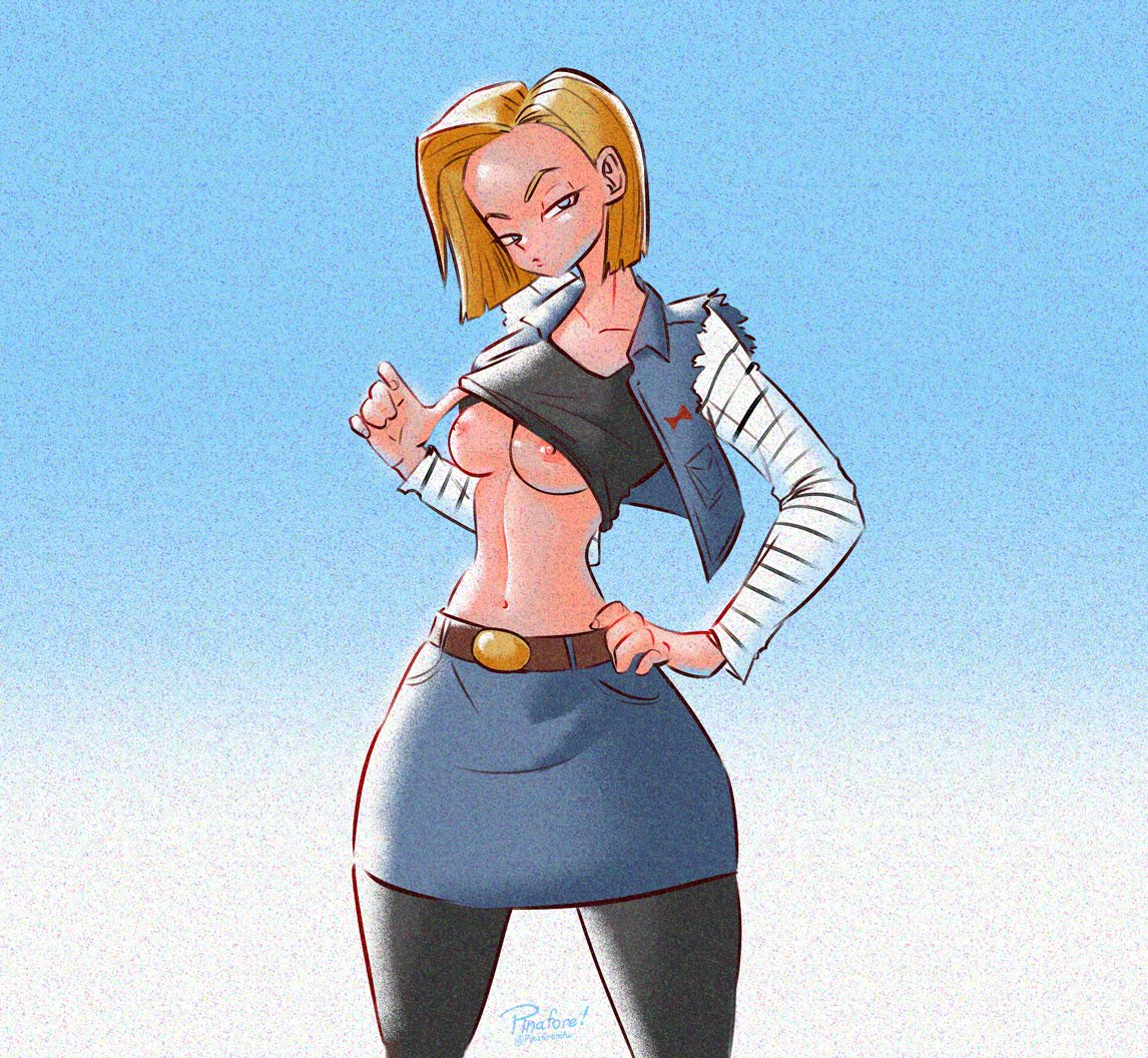 1girls android_18 blonde_hair blue_eyes breasts dragon_ball dragon_ball_z female female_only light-skinned_female pinafore_(artist) wide_hips