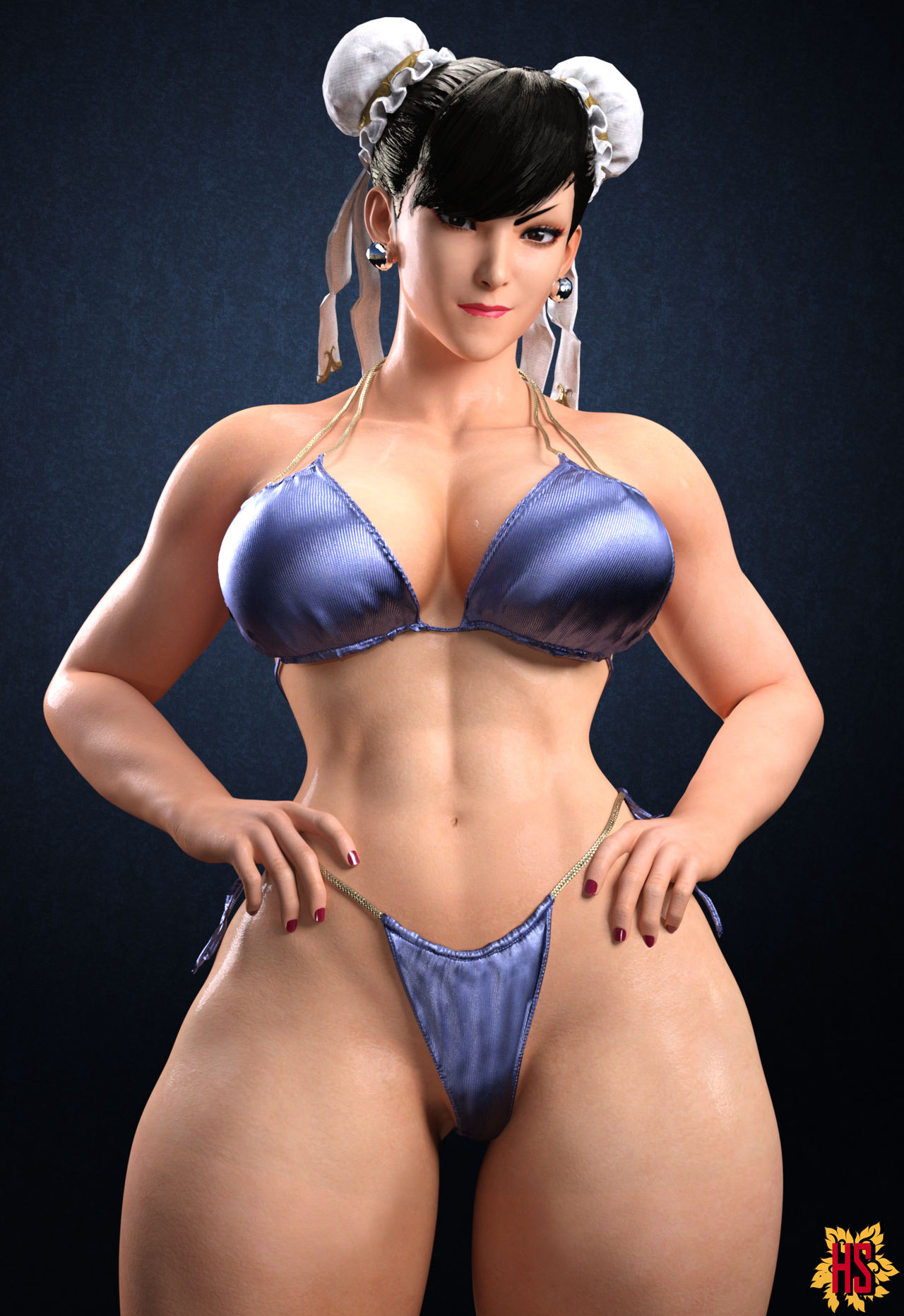 1girls, 3d, abs, big breasts, bikini, breasts, capcom, chun-li, female, female only, hagiwara studio, muscular, muscular female, solo, solo female, street fighter, street fighter v, tagme, thick thighs