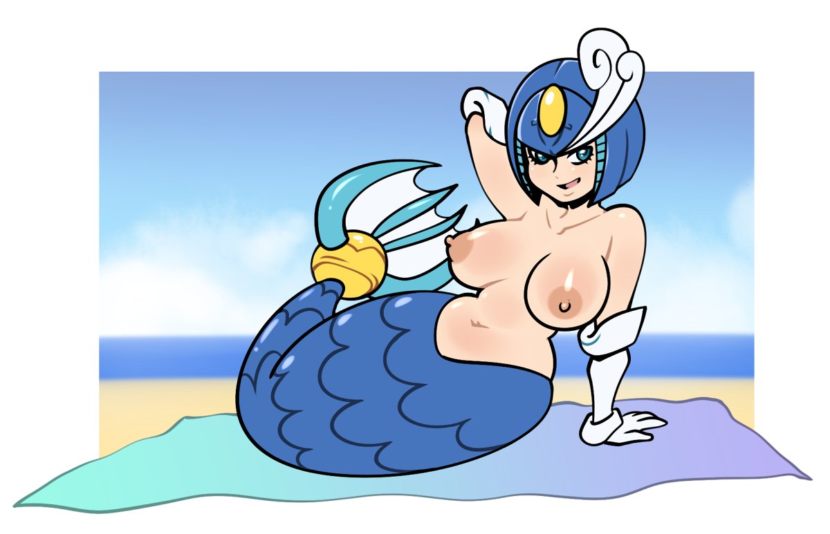 1girls android armpits big_breasts hyoumaru mega_man mega_man(classic) mermaid robot_girl splash_woman tagme topless