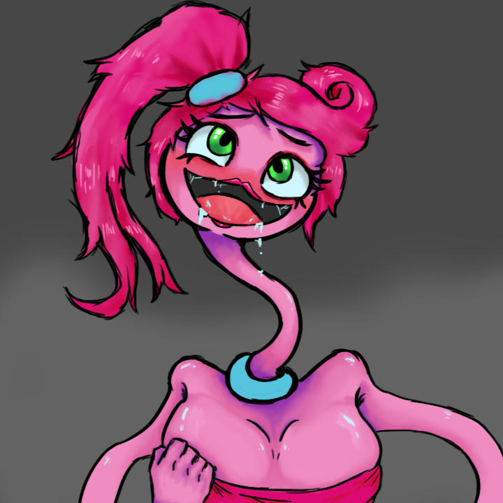 breasts eyes_looking_up green_eyes long_arms long_neck mommy_long_legs pink_hair poppy_playtime saliva solo