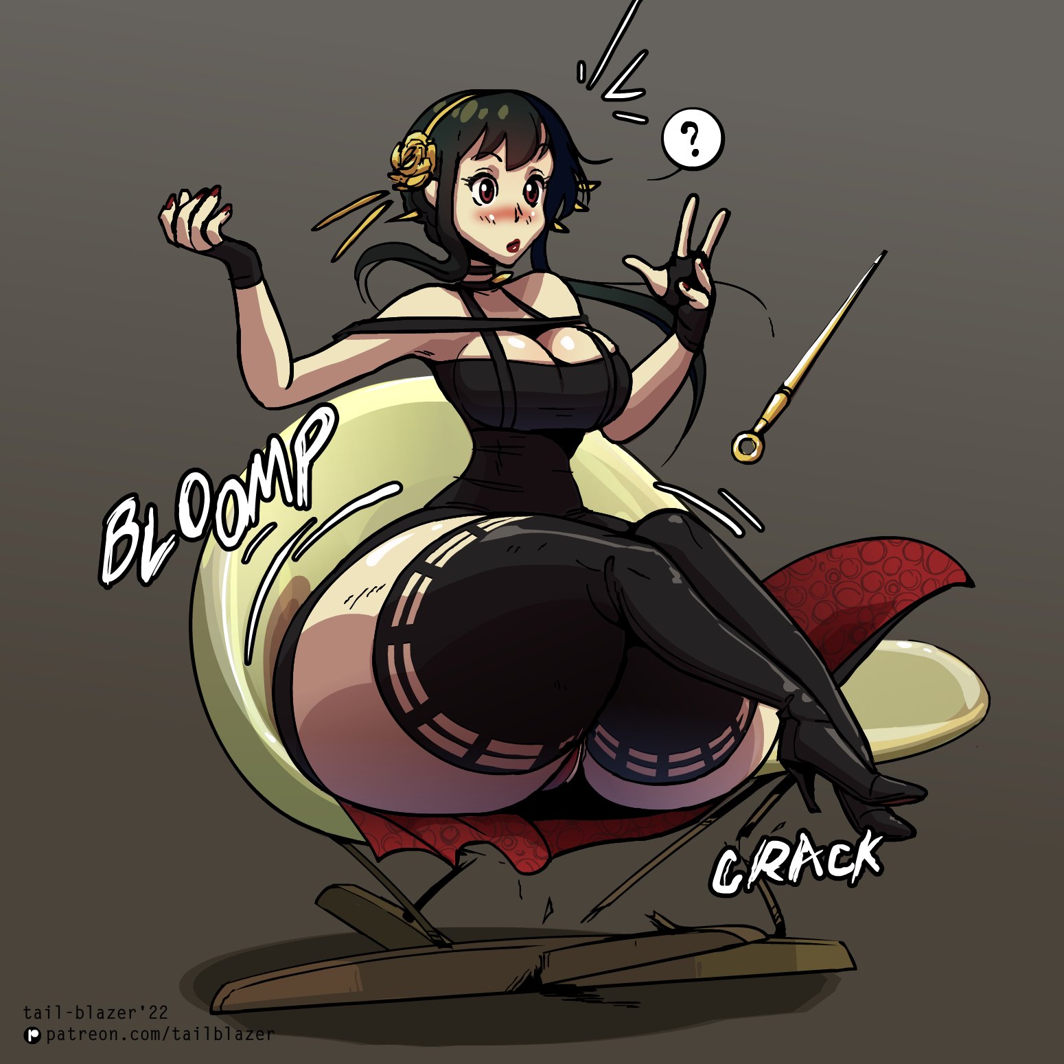1girls, ass, ass expansion, assassin, big ass, big breasts, big butt, black hair, bottom heavy, breasts, butt expansion, cleavage, fat ass, female, large ass, large thighs, long hair, mature, mature female, milf, mother, panties, plump, plump ass, red eyes, sitting, solo, spy x family, stiletto (weapon), surprised, tail-blazer, thick, thick ass, thick hips, thick thighs, thighs, thorn princess, wide hips, yor briar