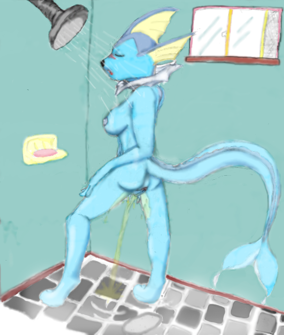 anthro anthro_only blue_skin breasts closed_eyes color eeveelution female female_focus female_only indoors nintendo nipples nude peeing peeing_in_shower pokémon_(species) pokemon pokemon_(species) shower side_view solo solo_female solo_focus standing standing_pee tagme tail tile_floor tiles urinating urinating_female urination urine urine_pool urine_stream vaporeon