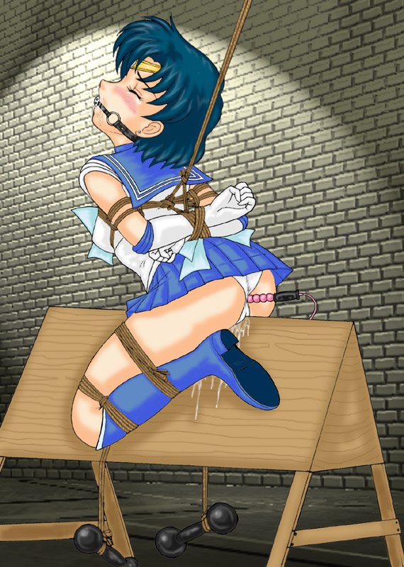 1girls ami_mizuno anal anal_insertion ball_gag bishoujo_senshi_sailor_moon bondage clothing female female_only femsub gag panties pussy_juice rope_bondage sailor_mercury seimenjuu sex_toy skirt small_breasts solo tagme torture wooden_horse