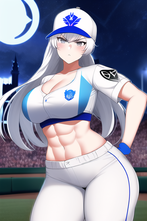 1girls abs ai_generated angry_face baseball_cap baseball_field baseball_uniform female female_only form_fitting large_breasts long_hair nai_diffusion solo stable_diffusion tagme white_hair white_uniform