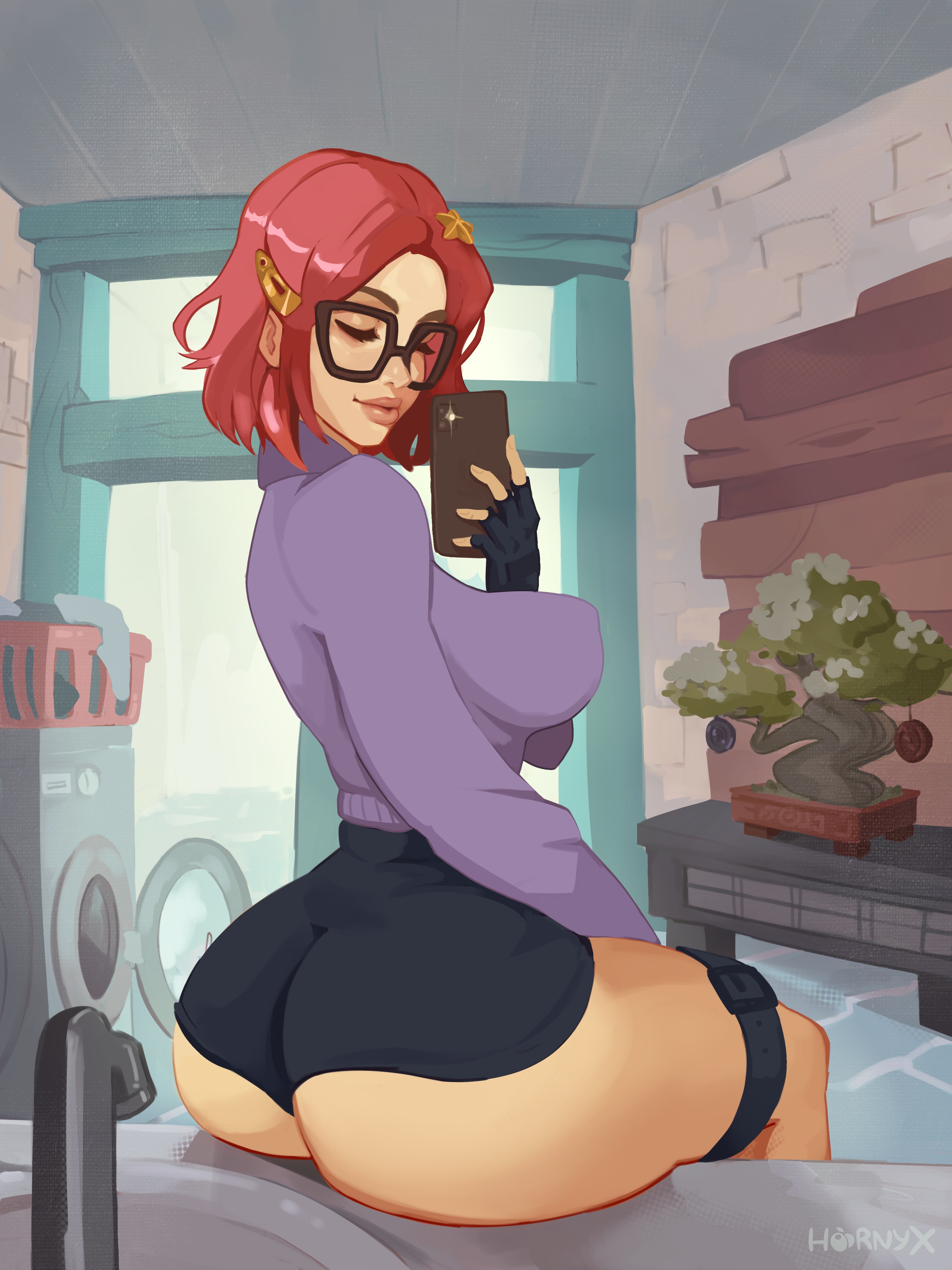 1girls, ass, ass selfie, big ass, big breasts, big butt, bottom heavy, breasts, female, female focus, female only, glasses, hornyx, huge ass, original, pear shaped female, red hair, redhead, selfie, short hair, short skirt, showing off ass, solo, thick, thick ass, thick thighs, thighs