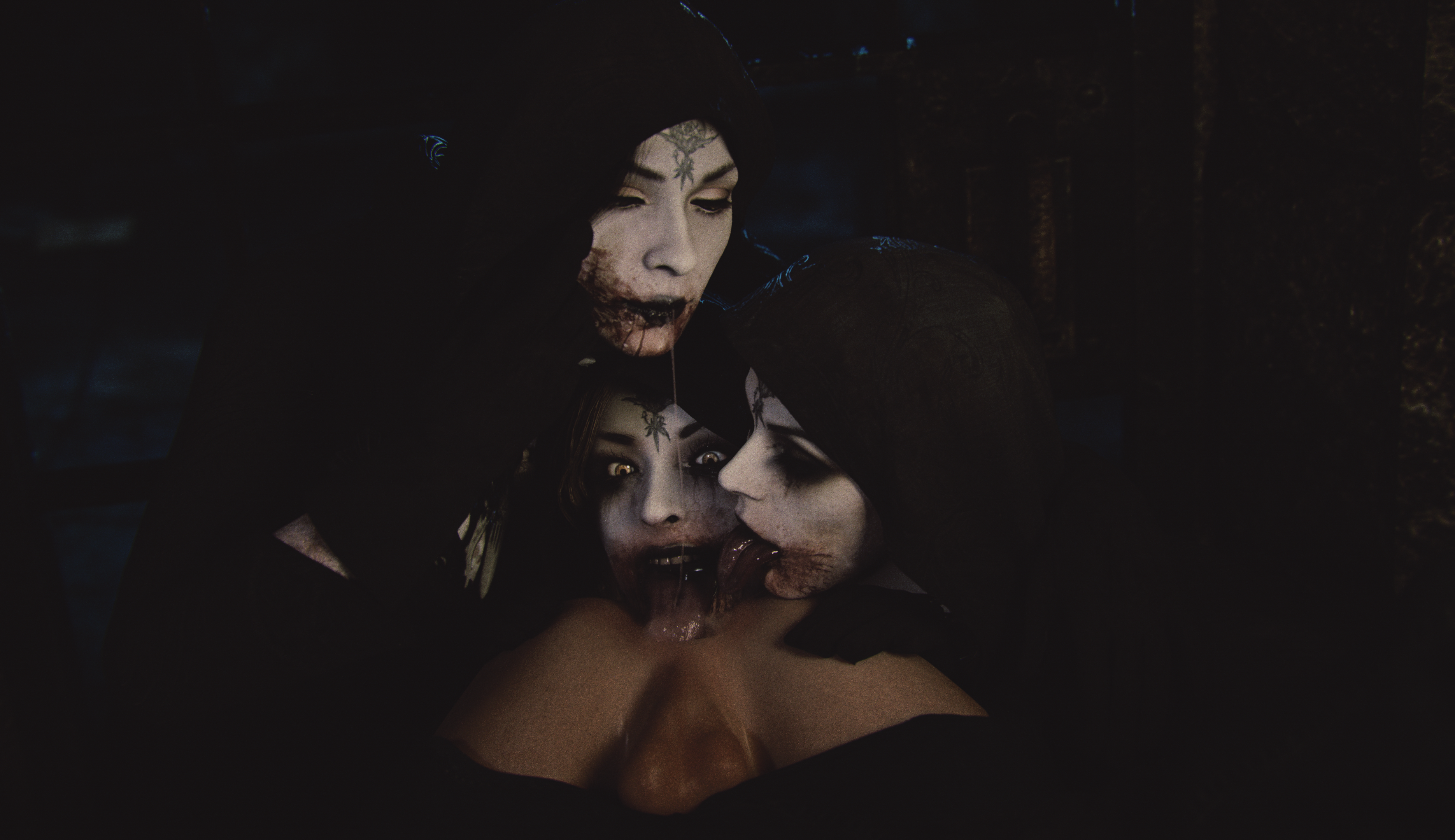 1boy, 3d, 3girls, 4k, absurdres, balls, bela (resident evil), blender, cassandra (resident evil), daniela (resident evil), female, female rimming male, highres, leeterr, male, male anilingus, oral, penis, resident evil, resident evil 8: village, rimming, testicles