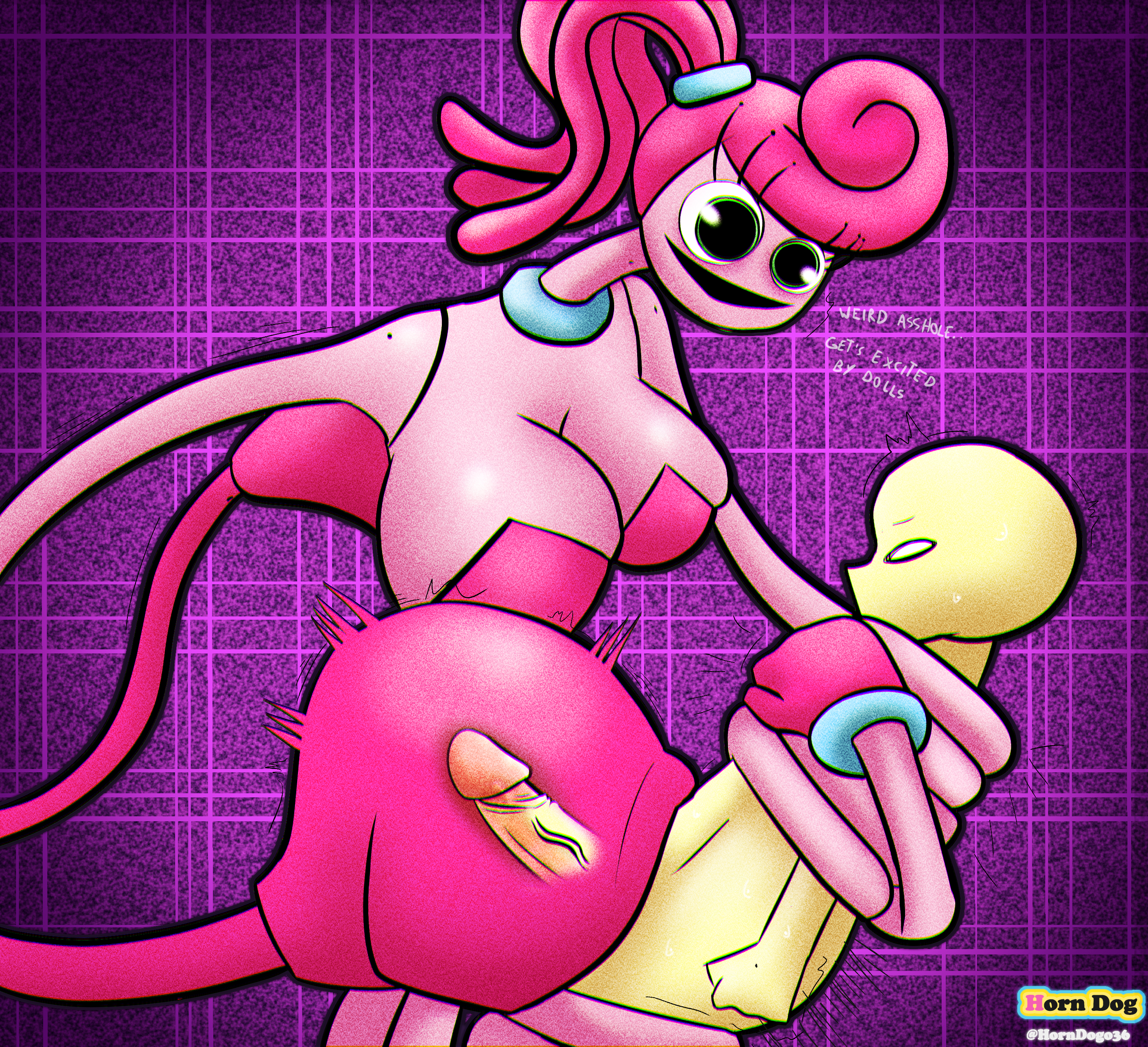 1boy, 1girls, anon, ass, big ass, big breasts, big penis, bigger female, breasts, female, green eyes, horndogo36, male, mommy long legs, monster, monster girl, penis, pink hair, pink skin, poppy playtime, rape, smaller male, straight