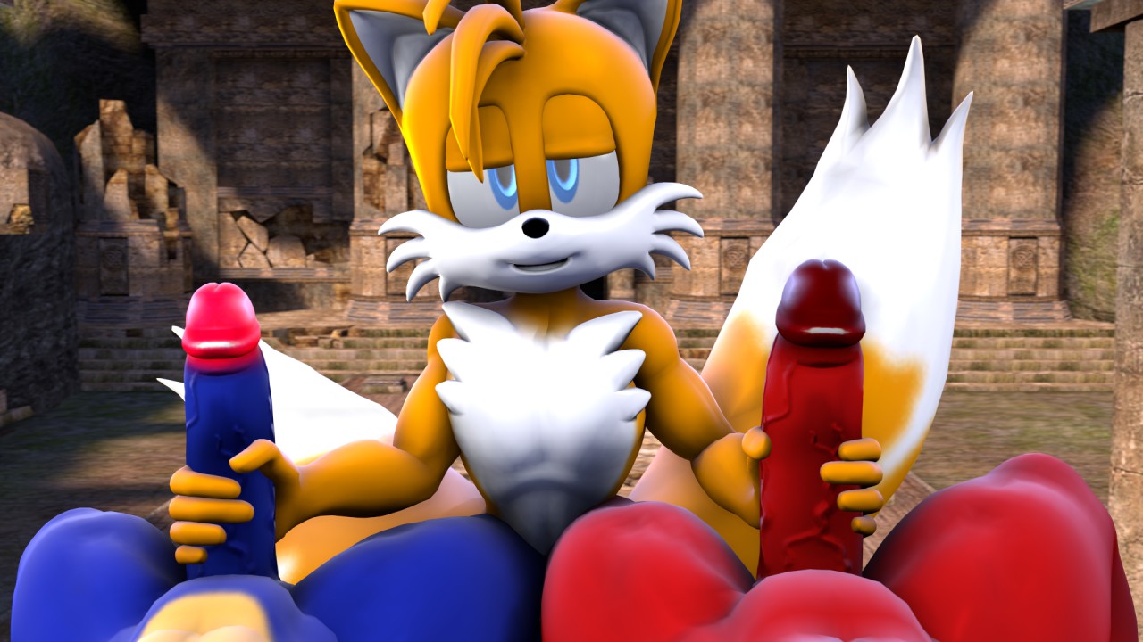 3d, 3d (artwork), anthro, anthro on anthro, anthrofied, balls, ballsack, bottomless, bottomless male, completely nude, erect penis, erection, garbage-chan, gay, gay sex, handjob, knuckles the echidna, looking at viewer, male, male only, male pov, male/male, manual, masturbation, muscular, muscular anthro, muscular male, nude, nude male, penis, penis out, sega, sfm, sonic (series), sonic the hedgehog, sonic the hedgehog (series), source filmmaker, tails, tails the fox, veiny, veiny penis, yaoi