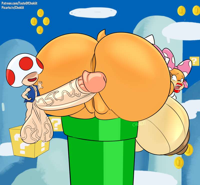 asshole, big ass, big balls, big breasts, big penis, mario (series), pipe, pussy, stuck in pipe, tasteofchoklit, toad (mario), wendy o. koopa