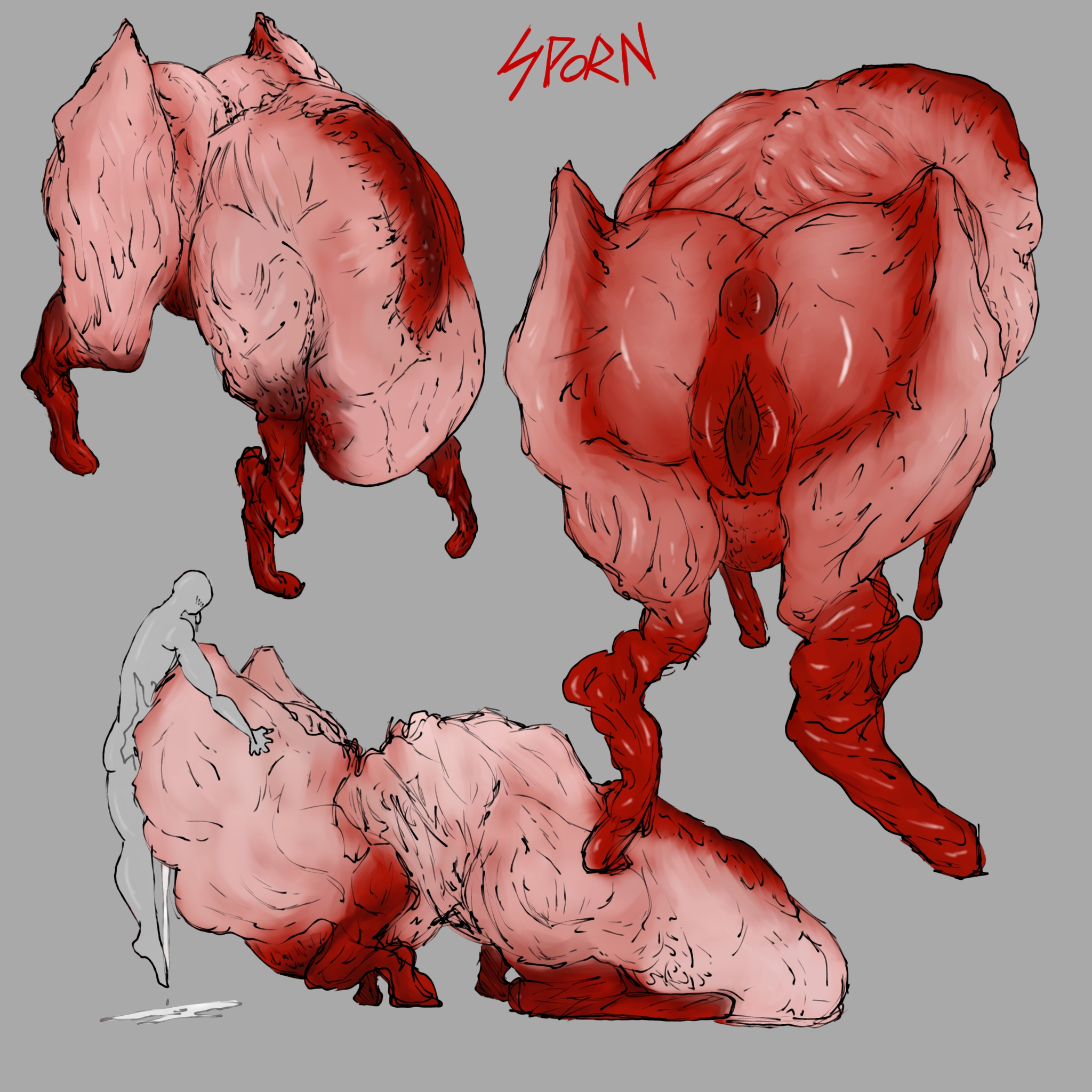 alhuzphy 02, artist name, beast, big ass, big pussy, digital drawing (artwork), digital media (artwork), female, gore, horse anus, horse pussy, male, male and female, male penetrating, no humans, pussy, scorn (game), sex, sex from behind