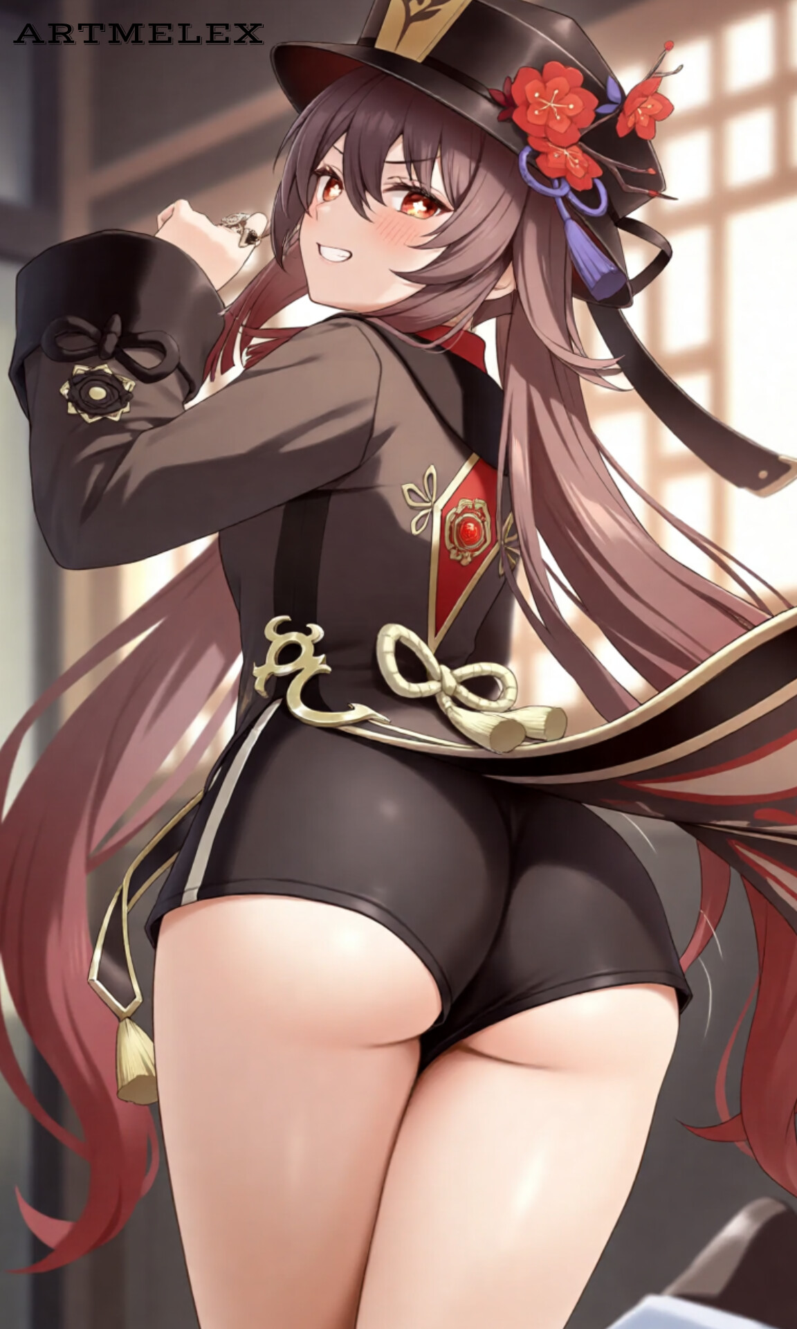 ai generated, ass, breasts, cute, female, game, genshin impact, hu tao (genshin impact), sexy, sexy body, sexy breasts, sexy pose