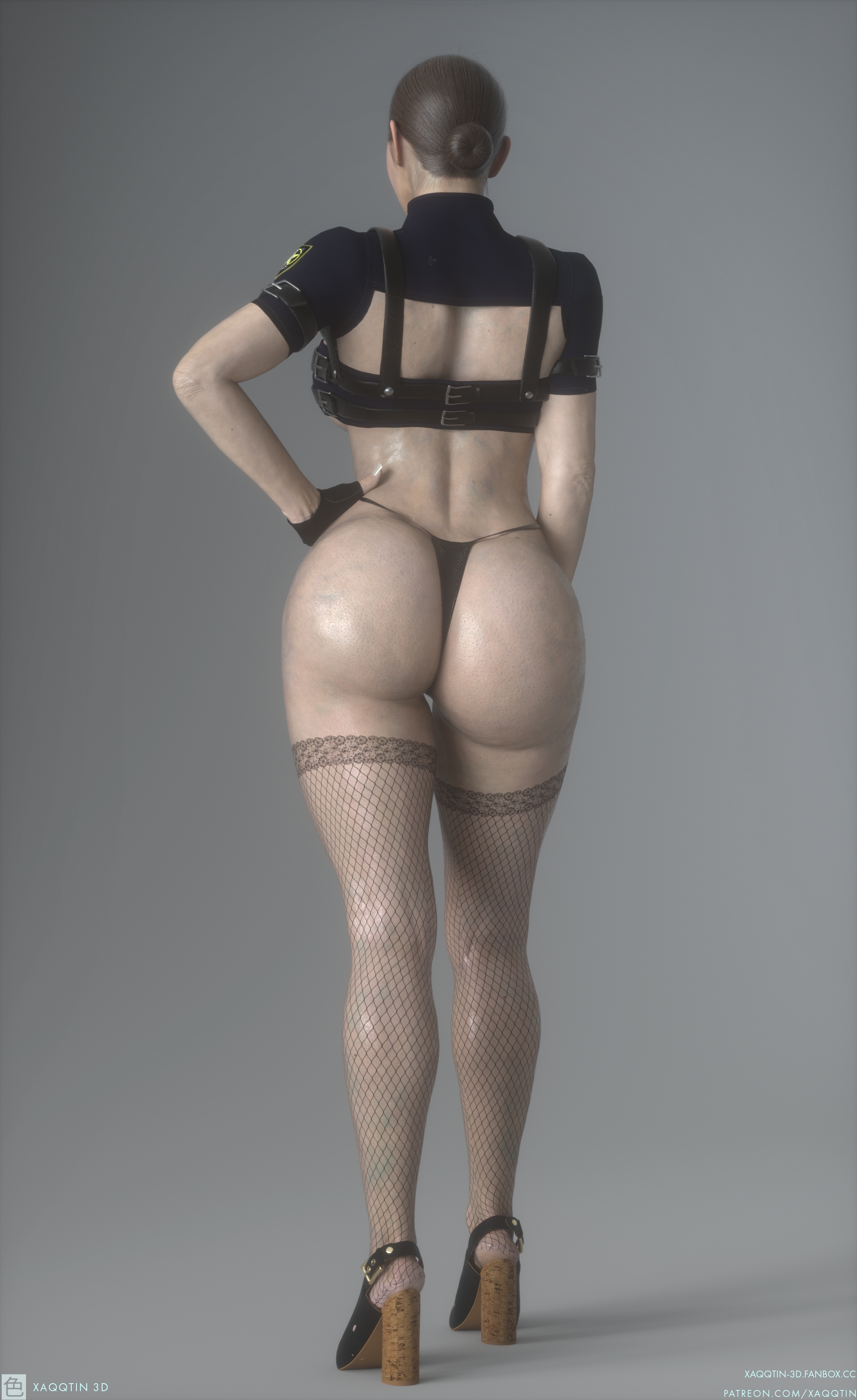 3d, asian, breasts, curvaceous, curvy, female, high heels, huge breasts, milf, original, original character, police, police uniform, policewoman, skimpy, skimpy clothes, stockings, thighhighs, voluptuous, xaqq