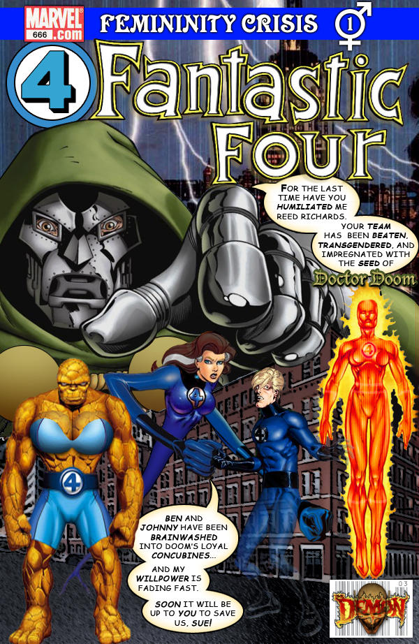 2boys 3girls ben_grimm big_breasts blonde_hair breasts curvy curvy_female doctor_doom elastic_body fantastic_four female fire gender_transformation genderswap genderswap_(mtf) human human_torch humanoid invisible_woman johnny_storm light-skinned_female light-skinned_male light_skin male marvel mature mature_female mr_fantastic reed_richards rule_63 straight stretching sue_storm superhero superheroine the-demon-etrigan the_thing_(marvel) victor_von_doom villain