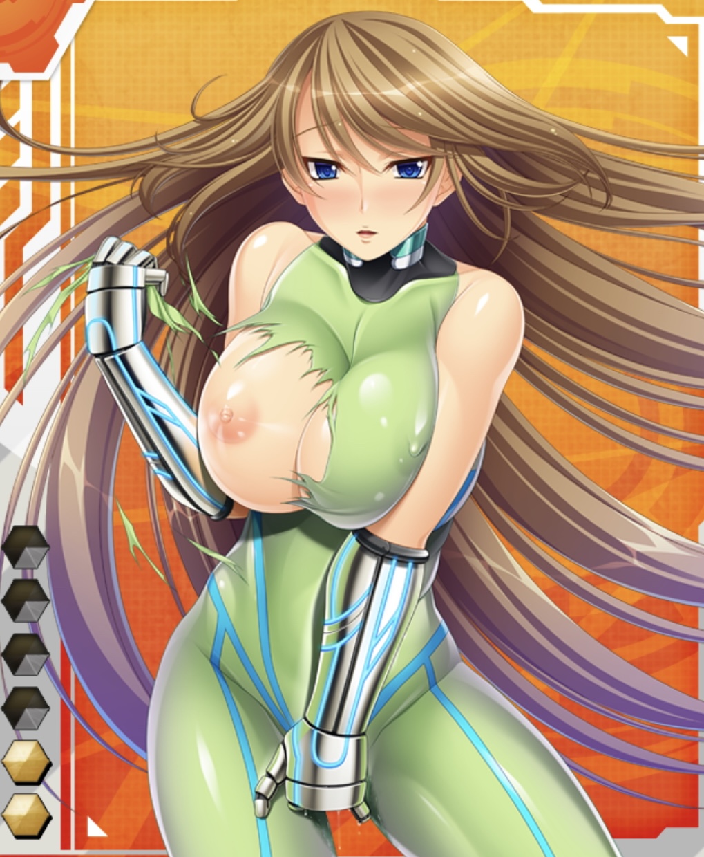 aikawa_arisa bangs bangs_over_eyes big_breasts huge_ass ilsa_celeste metal_arm shocked tagme taimanin_(series) taimanin_asagi_battle_arena taimanin_asagi_battle_arena_all_card_gallery tight_clothing torn_clothing