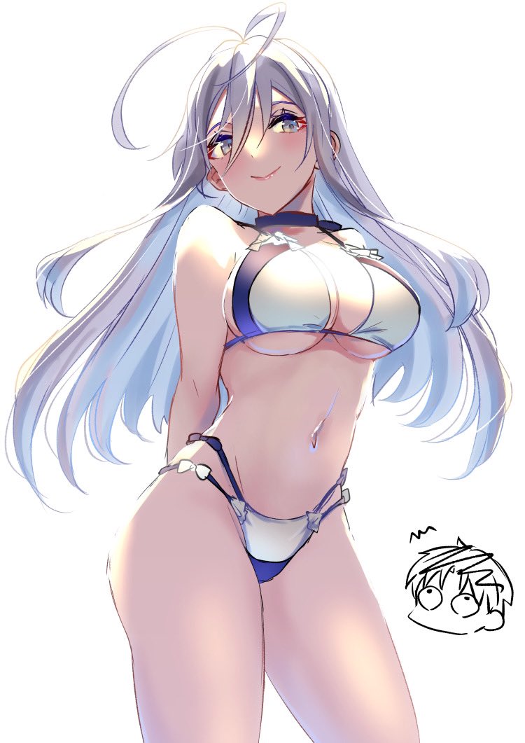 86 -eightysix-, ass, big ass, big breasts, bikini, blue eyes, blue hair, breasts, female, smug, teenager, thick thighs, vladilena millize, wide hips