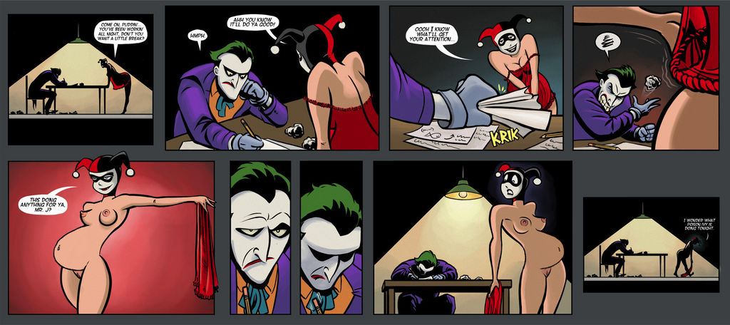 1boy 1girls batman:_the_animated_series batman_(series) belly big_belly breasts comic dc_comics dcau dialogue edit female harley_quinn harley_quinn_(classic) male nipples pregnant pussy speech_bubble the_joker the_new_batman_adventures zedill