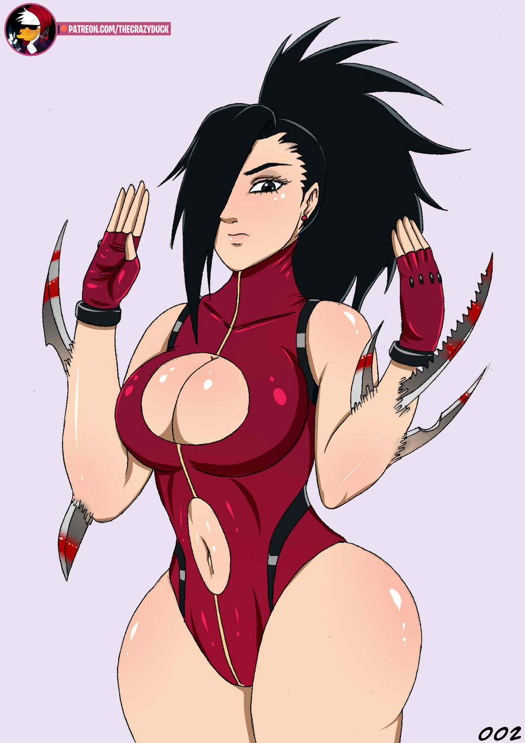 blade cleavage corruption dark_persona female knife large_breasts leotard momo_yaoyorozu my_hero_academia navel thecrazyduck thick_thighs wide_hips