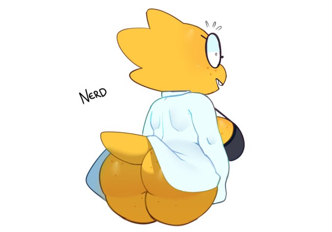 1girls, 2d, alphys, anthro, ass, ass crack, big breasts, bottomless, bra, breasts, butt crack, chubby, coat, female, female only, glasses, humanoid, labcoat, lizard, lizard girl, lizard humanoid, reptile, reptile humanoid, simple background, solo, somescrub, tagme, undertale, undertale (series), upskirt, white background, yellow body, yellow skin