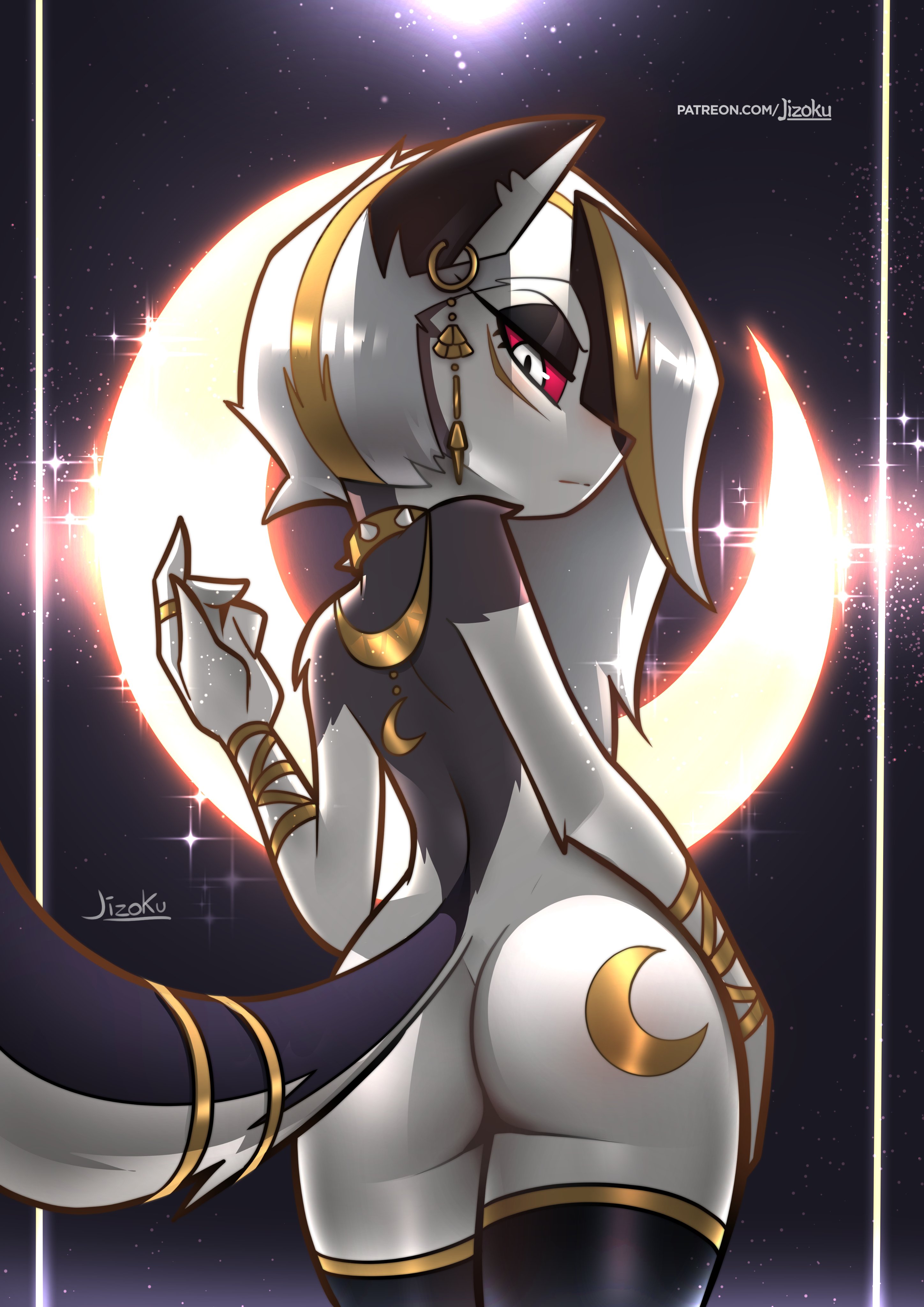 accessory, anthro, ass, back, canid, canid demon, female, fur, furry, furry only, hellhound, helluva boss, jizoku, loona (helluva boss), tail, thigh highs, thighhighs