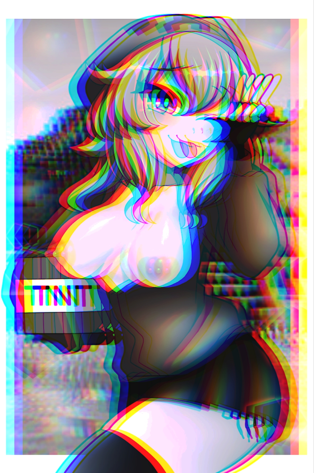 breasts, creeper, creeper (minecraft), creeper girl, edit, explosives, female, filter, filtered, hoodie, minecraft, solo, tnt, vector (dmlddmld00)