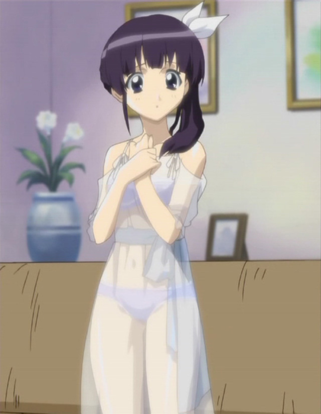 1girls accurate_art_style clothed_female couch dress girls_bravo indoors koyomi_hare_nanaka lavender_bra lavender_panties light-skinned_female living_room pale-skinned_female purple_eyes purple_hair screencap screenshot see-through_clothing see-through_dress side_ponytail solo solo_female solo_focus stitched wet_clothes white_hair_bow