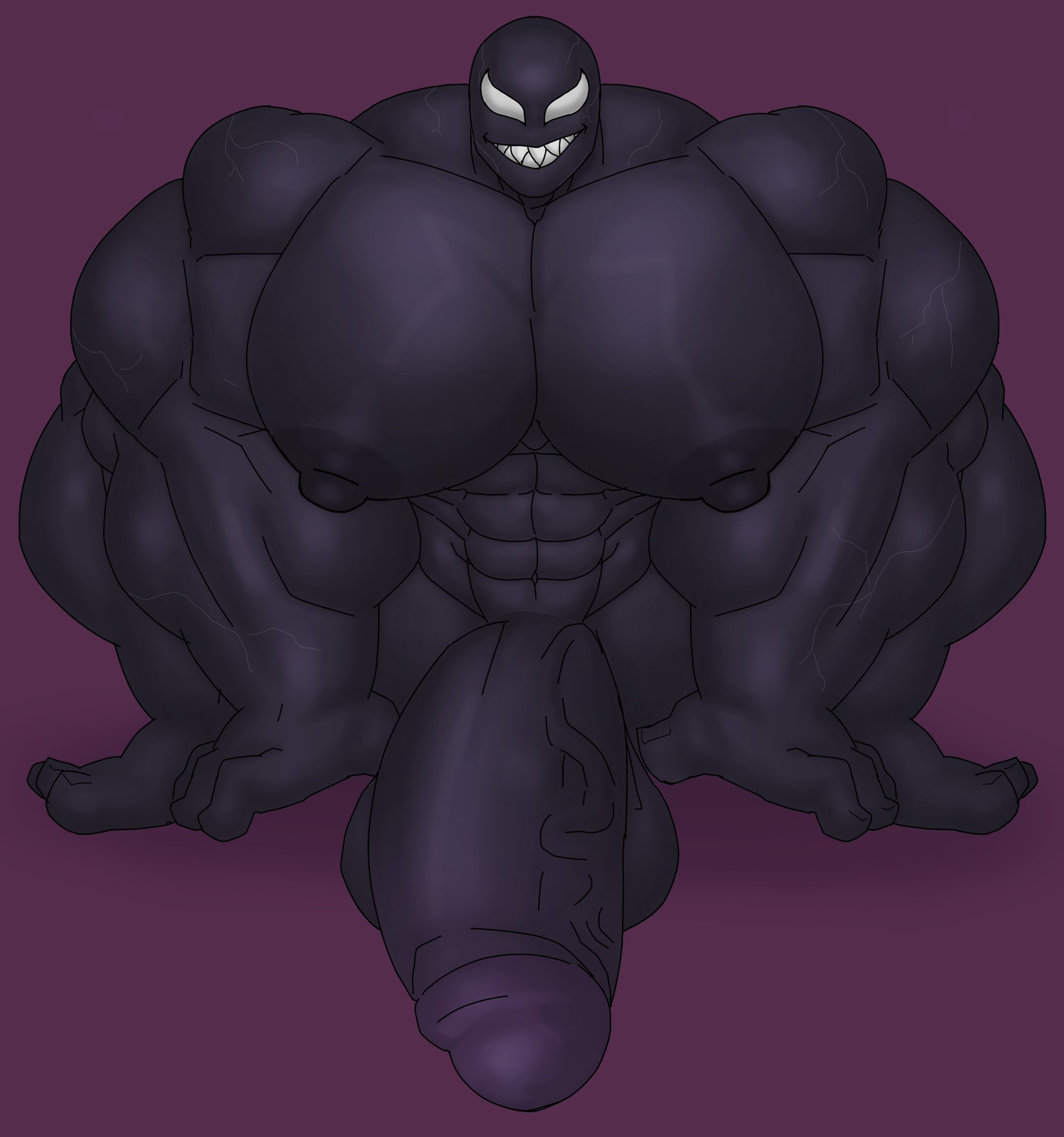 abs, balls, biceps, bodybuilder, boner, erection, gab art, hyper, hyper balls, hyper genitalia, hyper muscles, hyper penis, hyper testicles, looking at viewer, male, male focus, male only, marvel, marvel comics, muscles, muscular, muscular arms, muscular ass, muscular back, muscular legs, muscular male, muscular thighs, nipples, nude, pecs, penis, solo, solo male, testicles, veins, veiny penis, venom, venom (marvel)